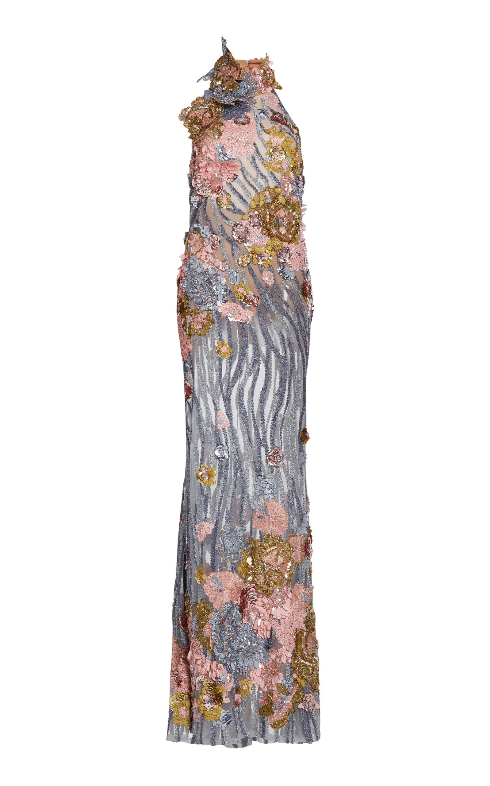 Elie Saab Sequin-embroidered Tulle Maxi Dress in White | Lyst
