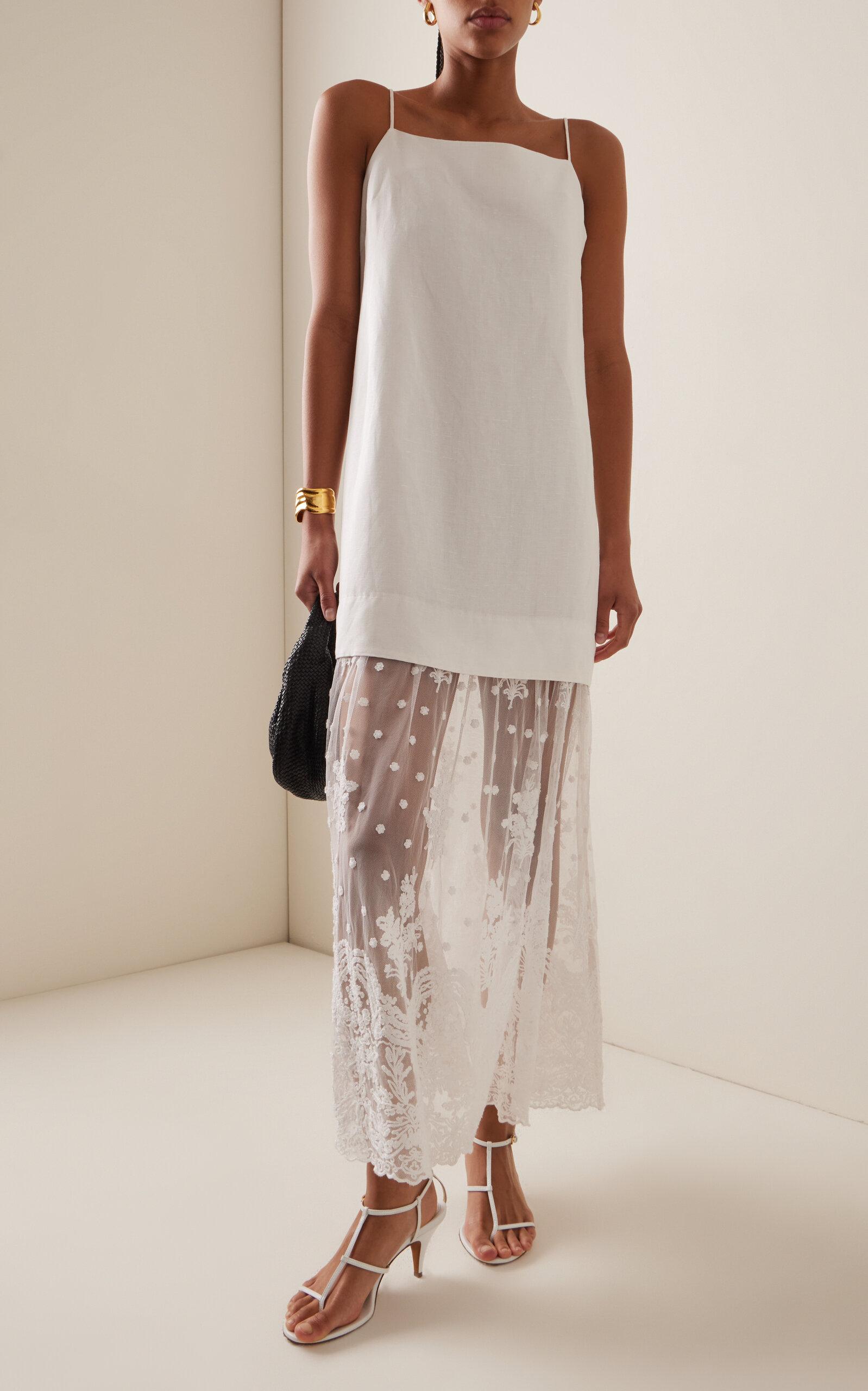 Sea Lara Lace-detailed Linen-blend Maxi Dress in White | Lyst