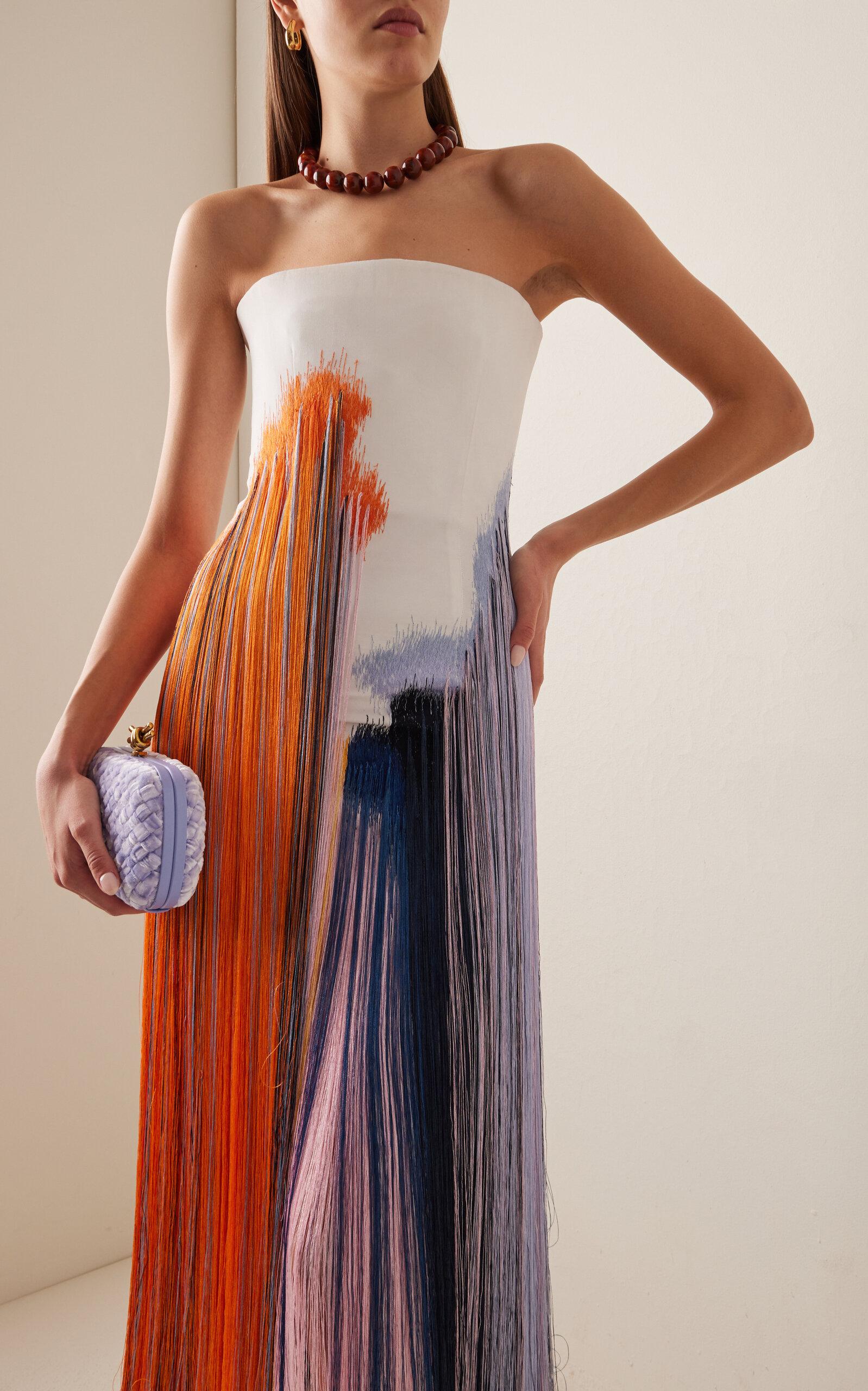 Oscar de la Renta Fringed Crepe Strapless Midi Dress Lyst