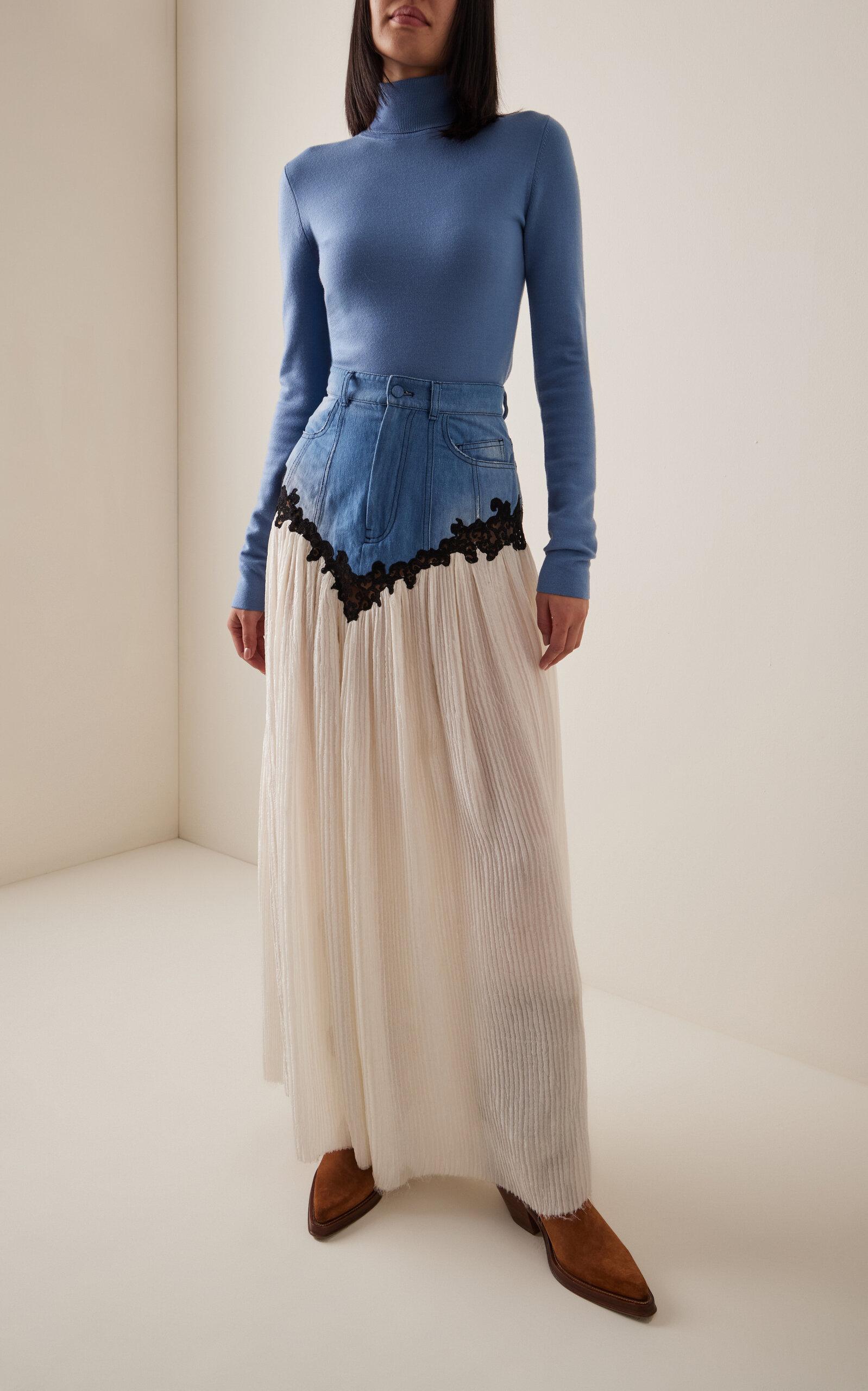 Gabriela Hearst Leigh Lace-Trimmed Cotton-Linen Denim Maxi