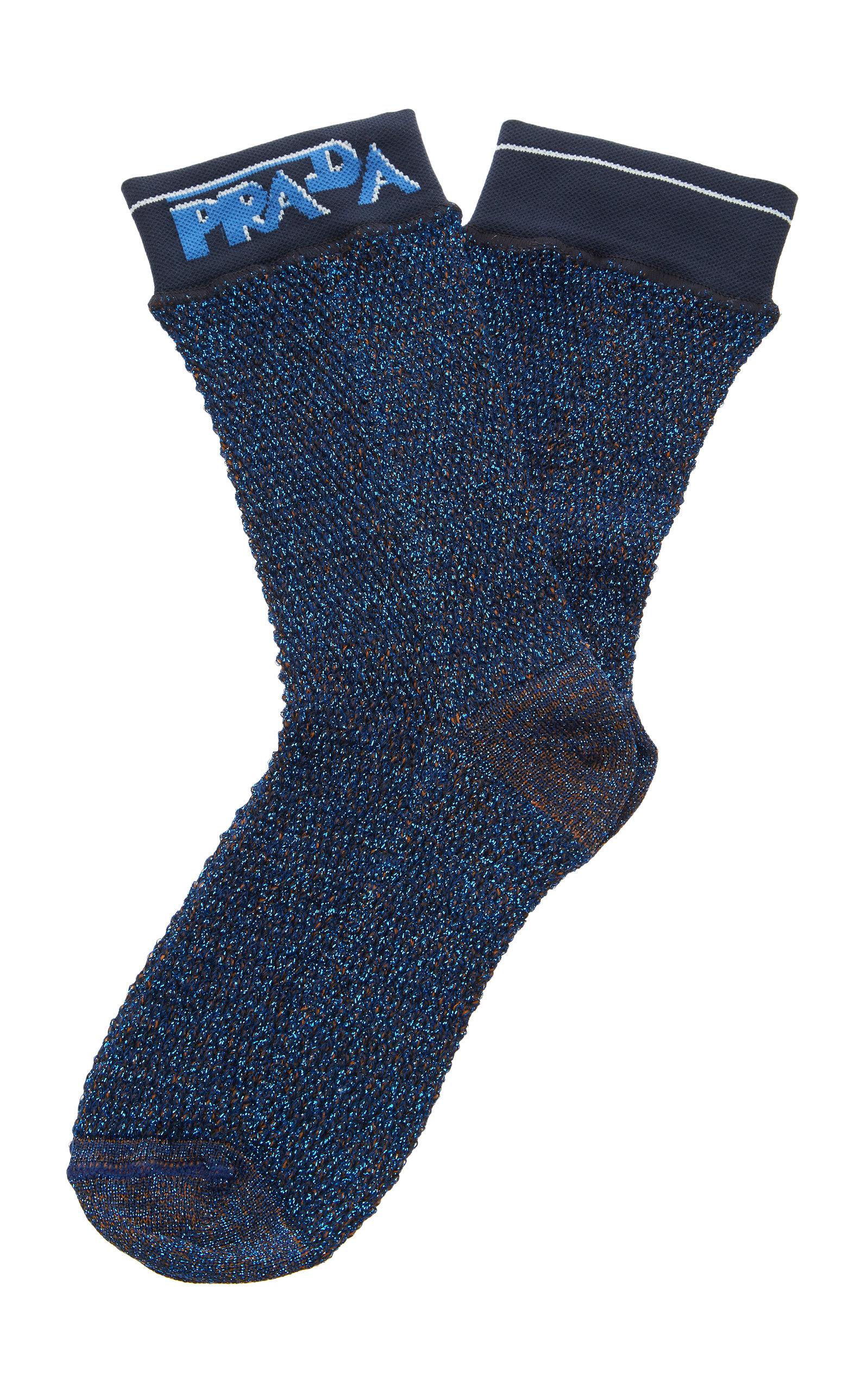 Prada Logo Lurex Socks in Blue / Black (Blue) - Lyst