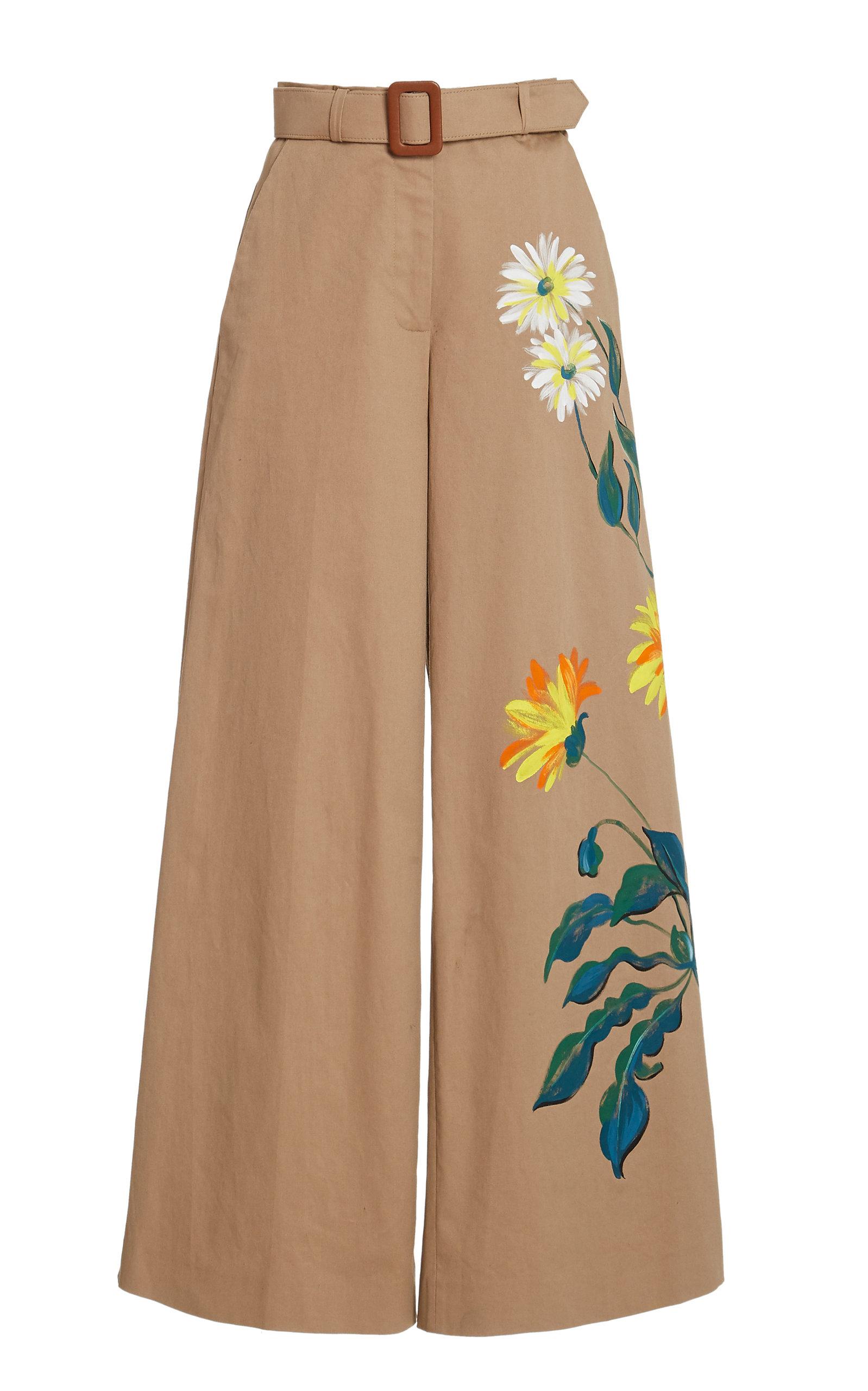 Oscar de la Renta Hand-painted Cotton Wide-leg Trousers | Lyst