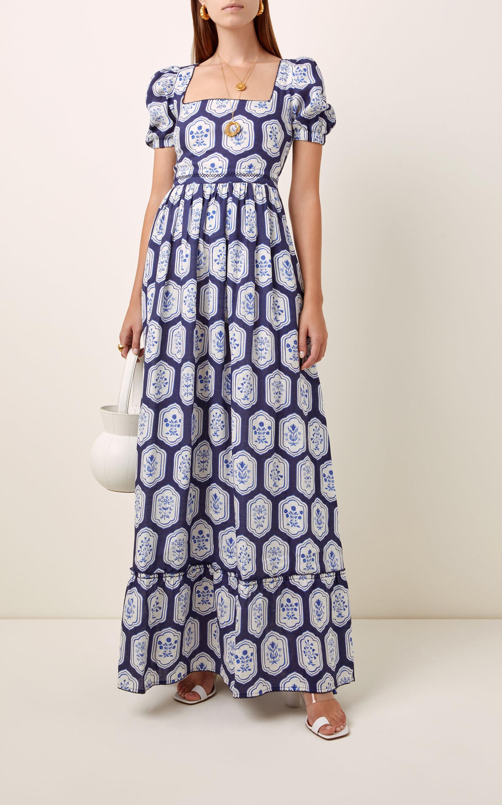 Agua by Agua Bendita Pomelo Floral-printed Linen Maxi Dress in Blue - Lyst