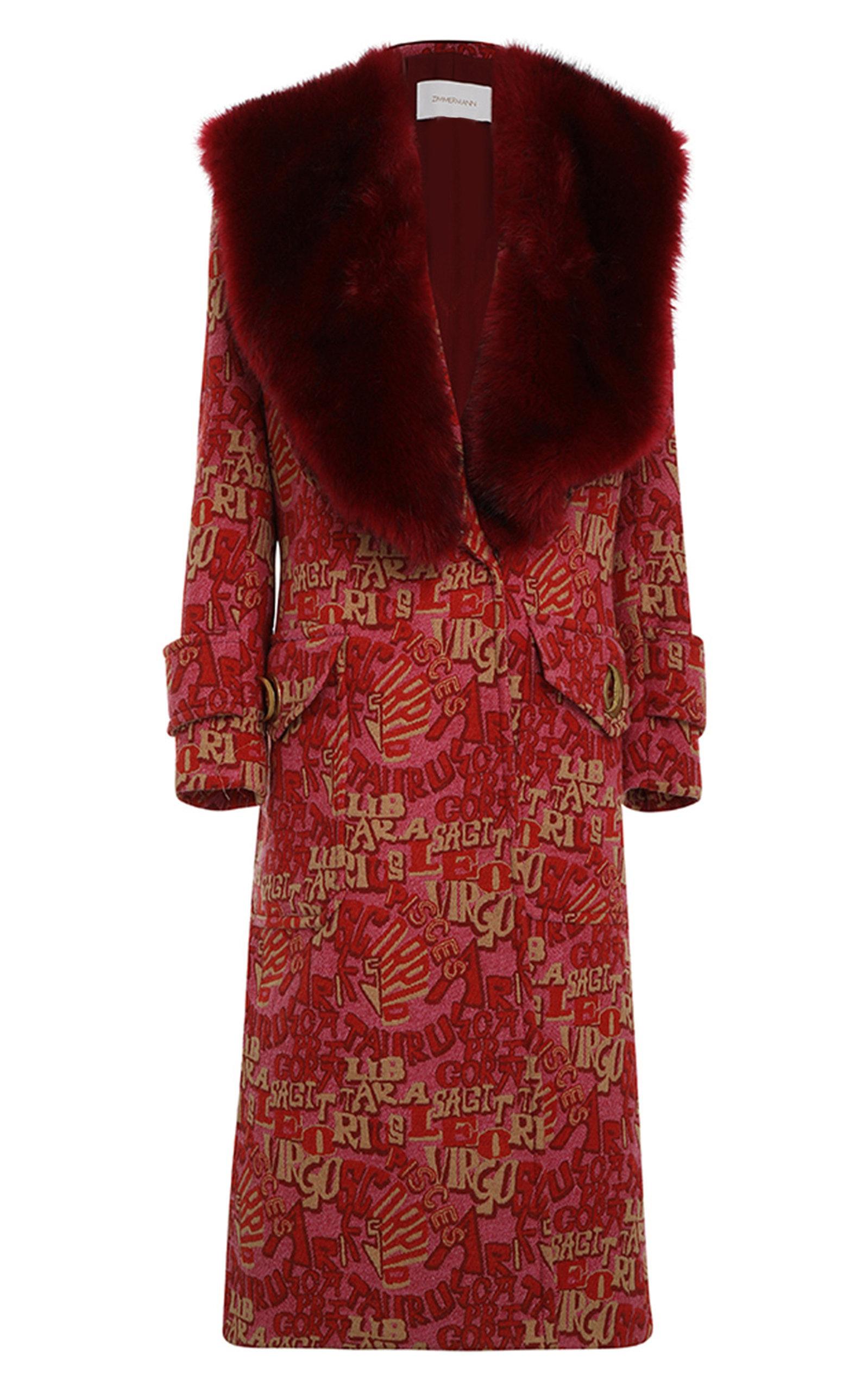 Zimmermann Kaleidoscope Removable Fauxfur Collar Coat in Red Lyst
