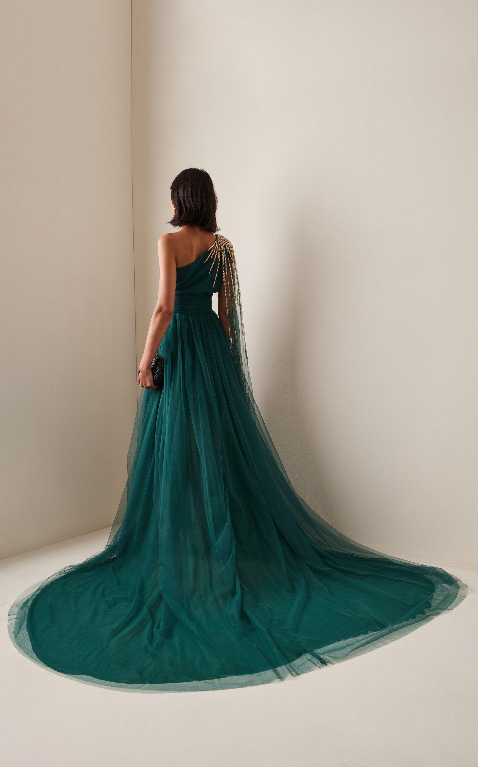 pamella roland green dress Pamella Roland Breaded Emerald Evening Gown