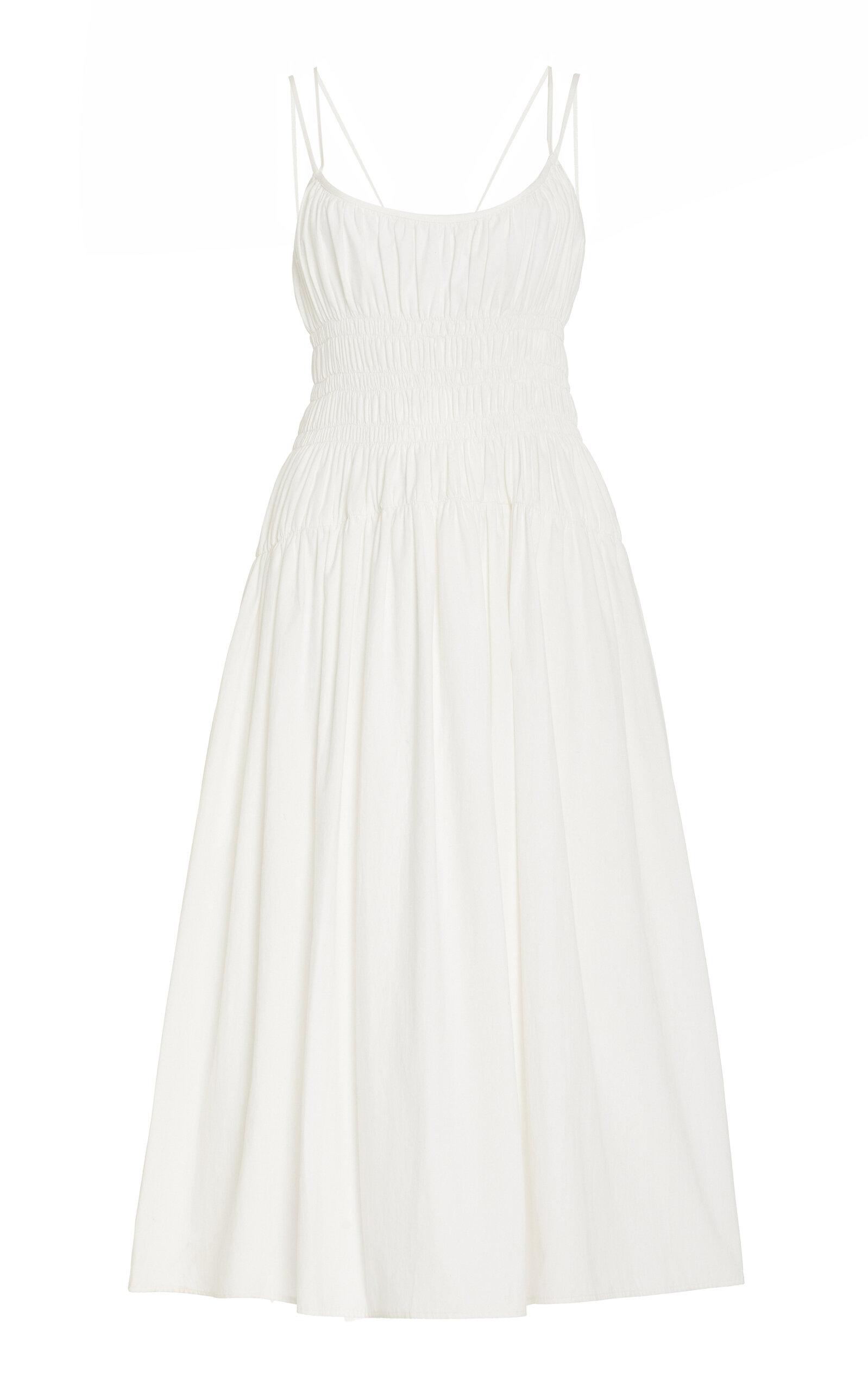 Ciao Lucia Volta Smocked Cotton Midi Dress in White | Lyst
