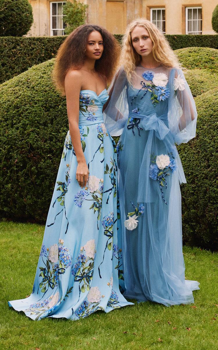 Monique Lhuillier Printed Strapless Silk Gown in Blue | Lyst Monique Lhuillier Printed Strapless Silk Gown in Blue | Lyst