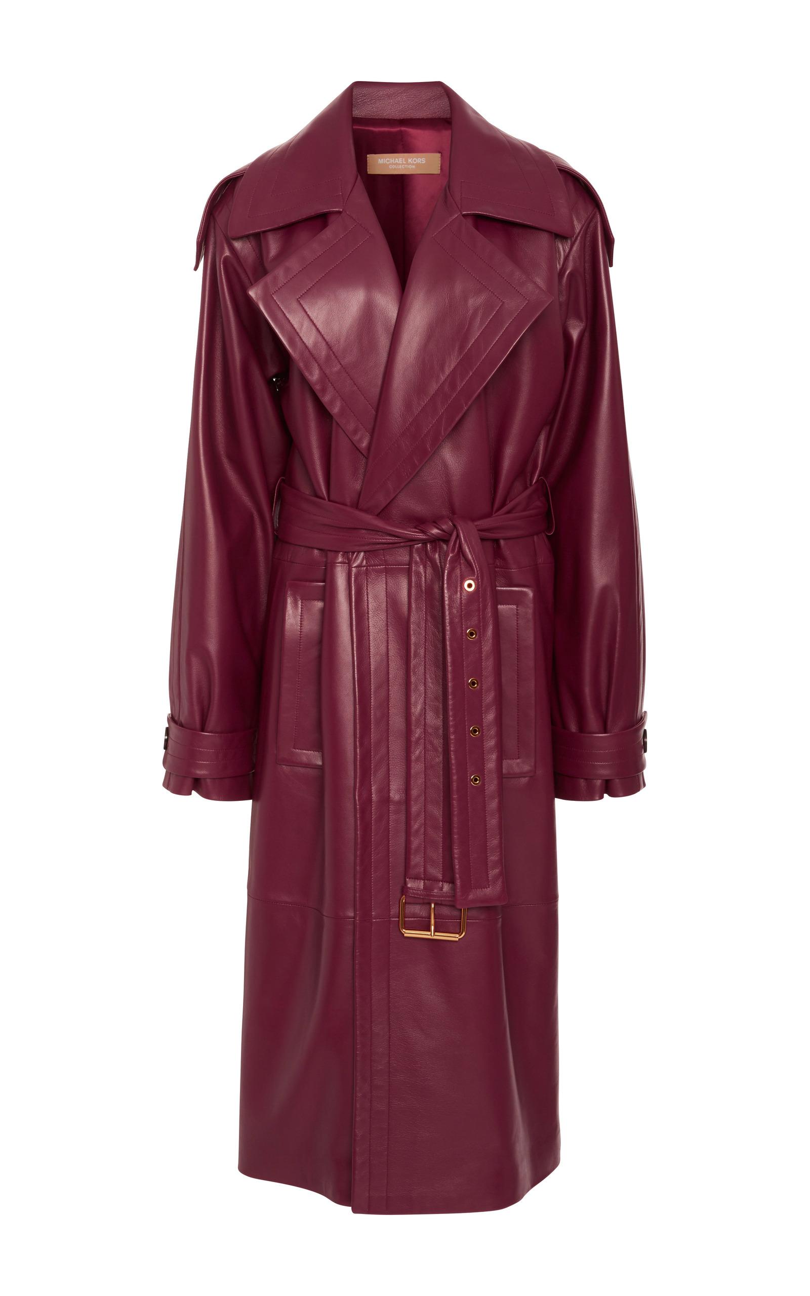Michael Kors Oversized Leather Trench Coat in Burgundy (Red) - Lyst