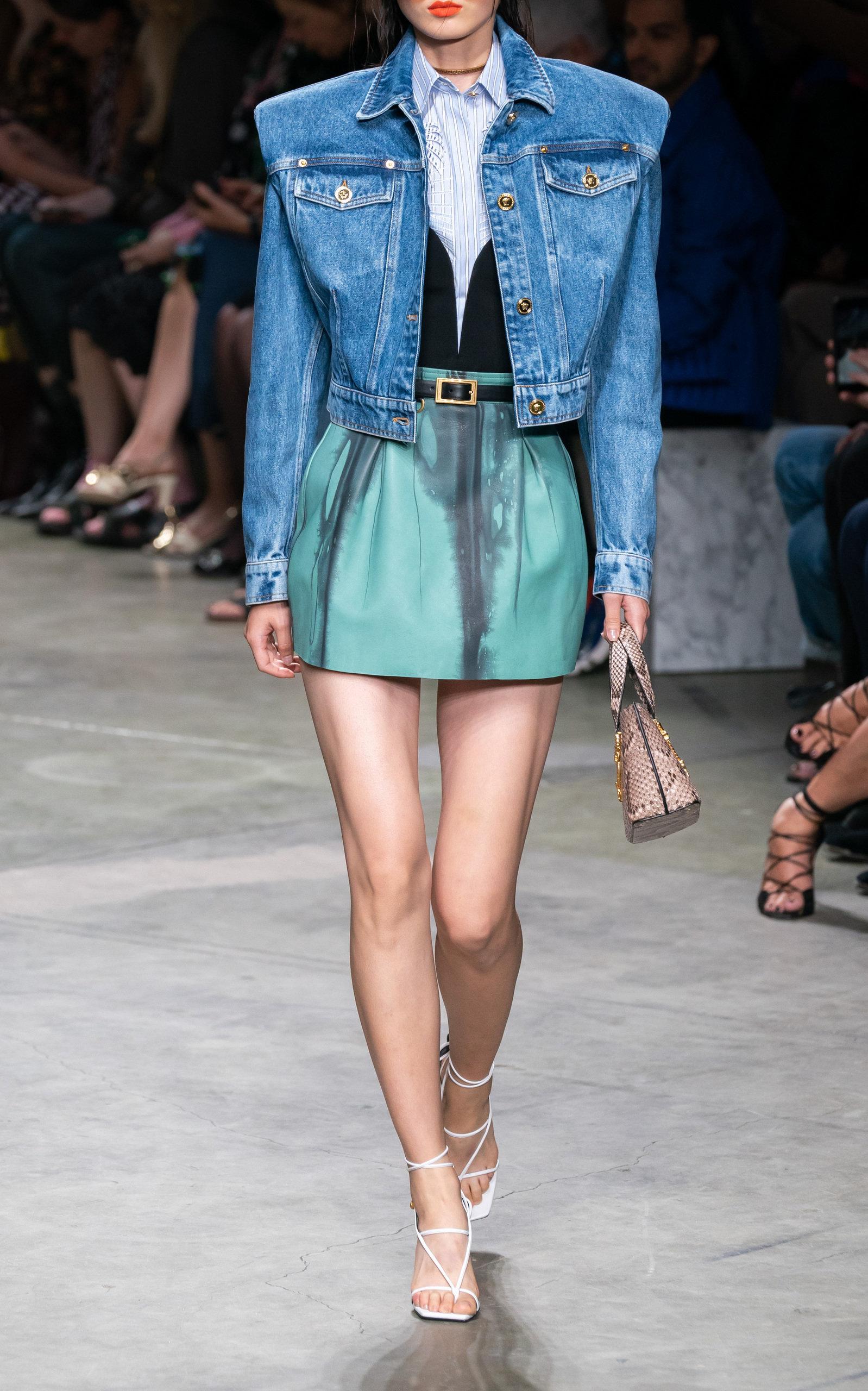 Versace Padded-shoulder Denim Jacket in 