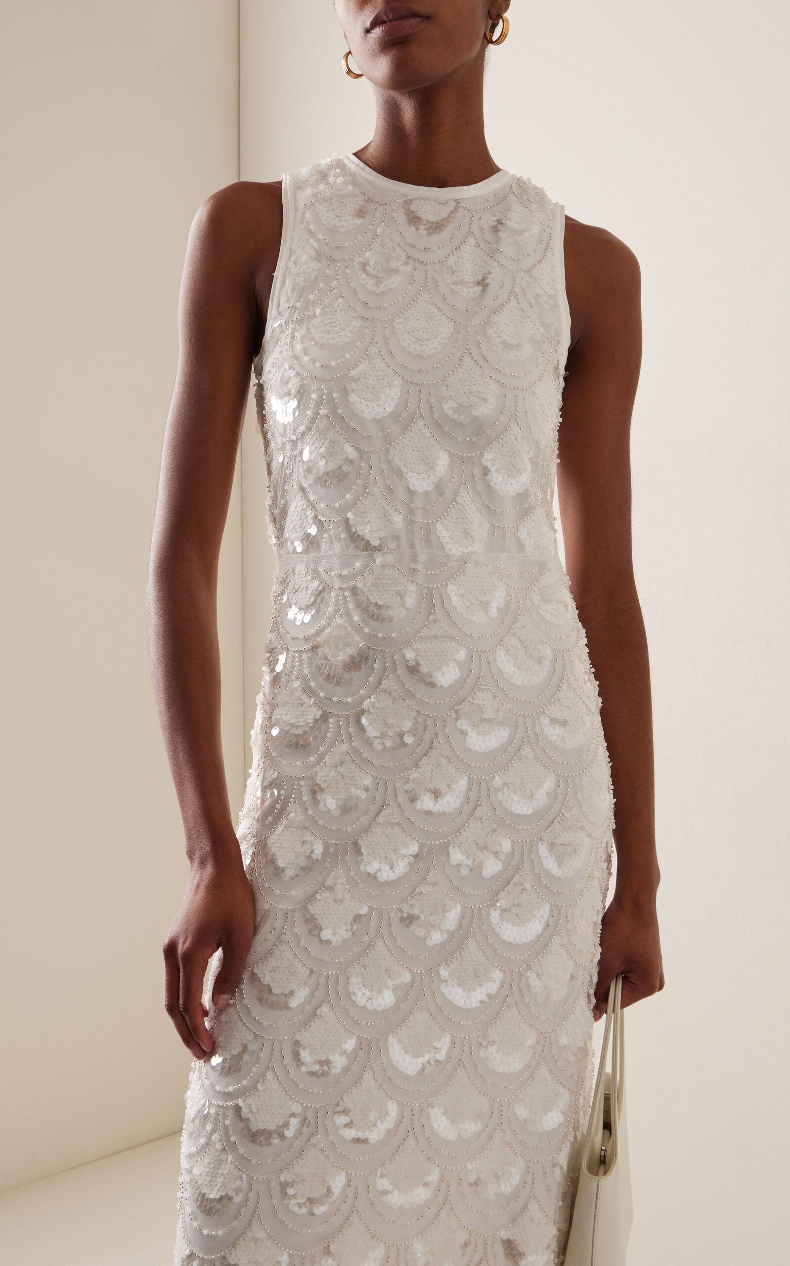 ROTATE BIRGER CHRISTENSEN Sequins Cutout Maxi Dress in White
