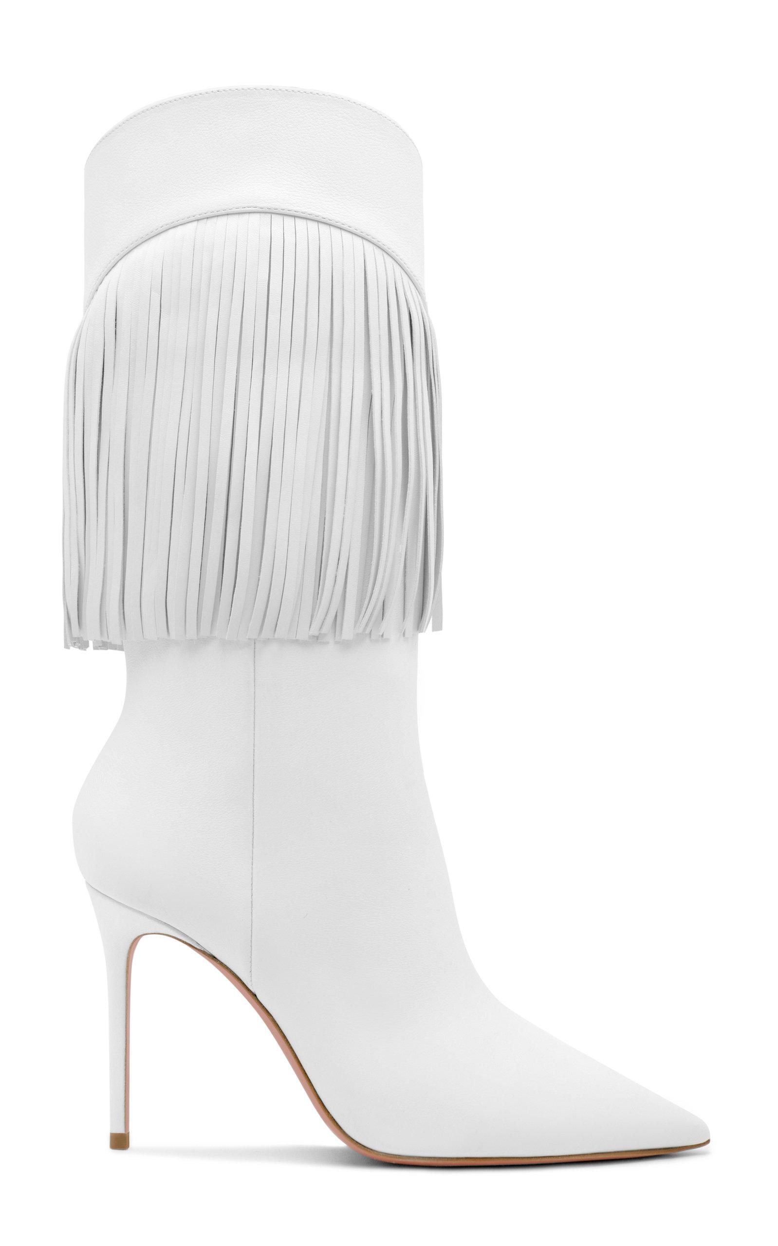 AMINA MUADDI Lily Fringed Leather Boots in White | Lyst