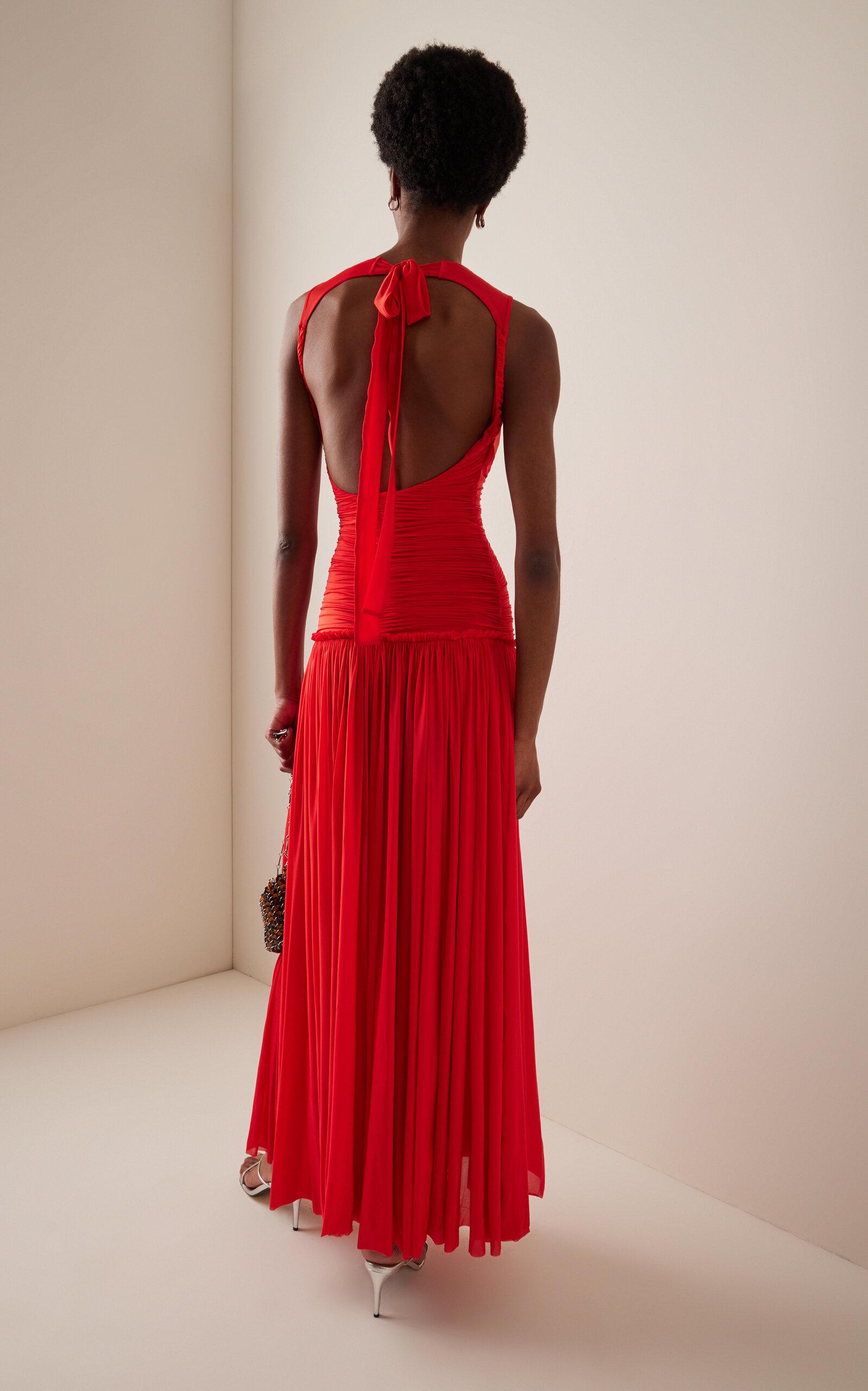 Siedres Alina Open-back Ruched Jersey Maxi Dress in Red | Lyst