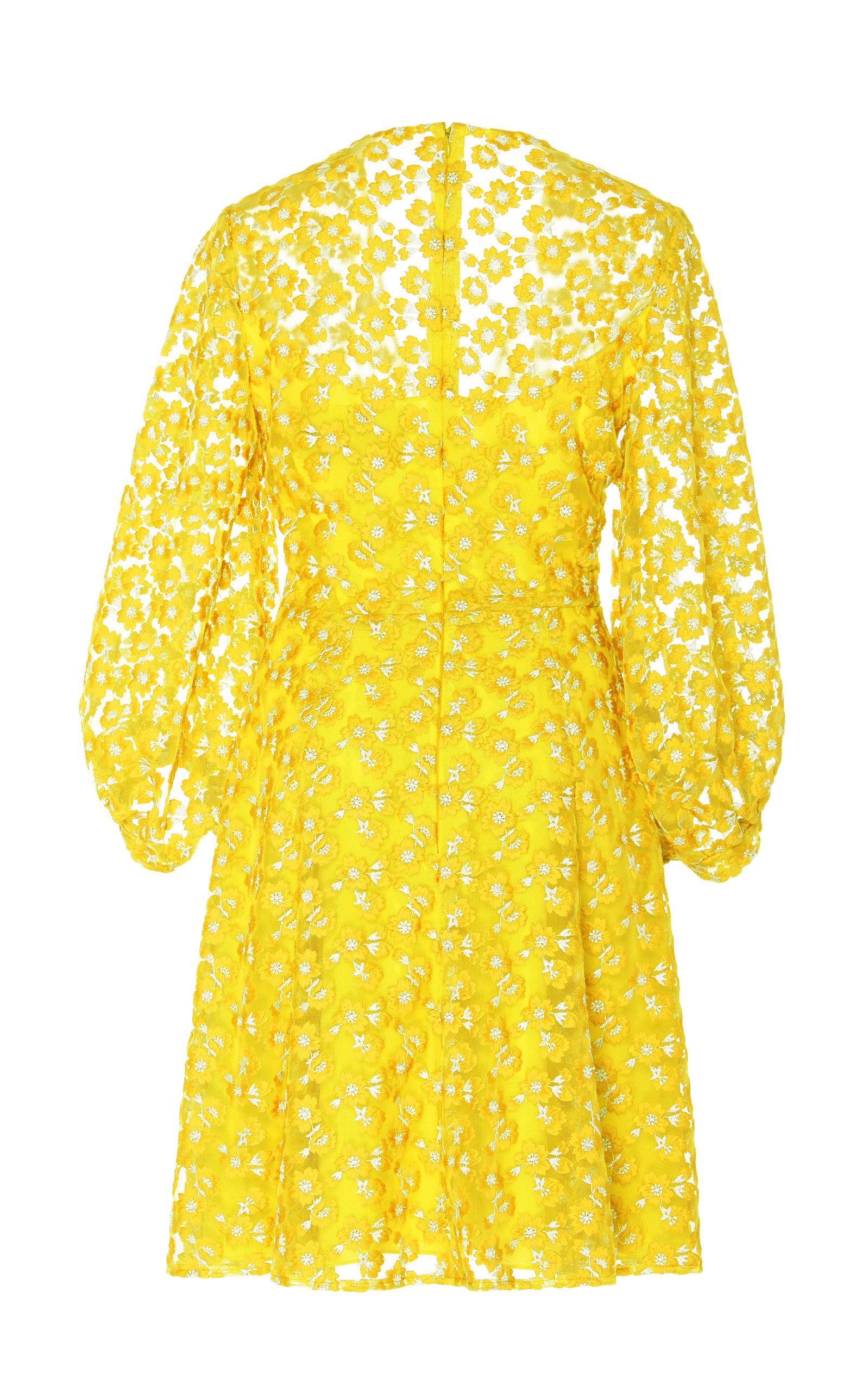 Lela Rose Synthetic Floral-embroidered Organza Mini Dress in Yellow - Lyst