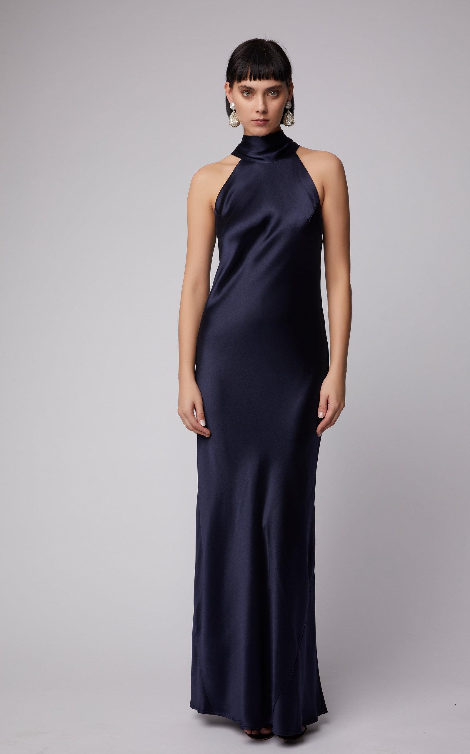 Galvan London Sienna Silk Halter Dress in Blue | Lyst