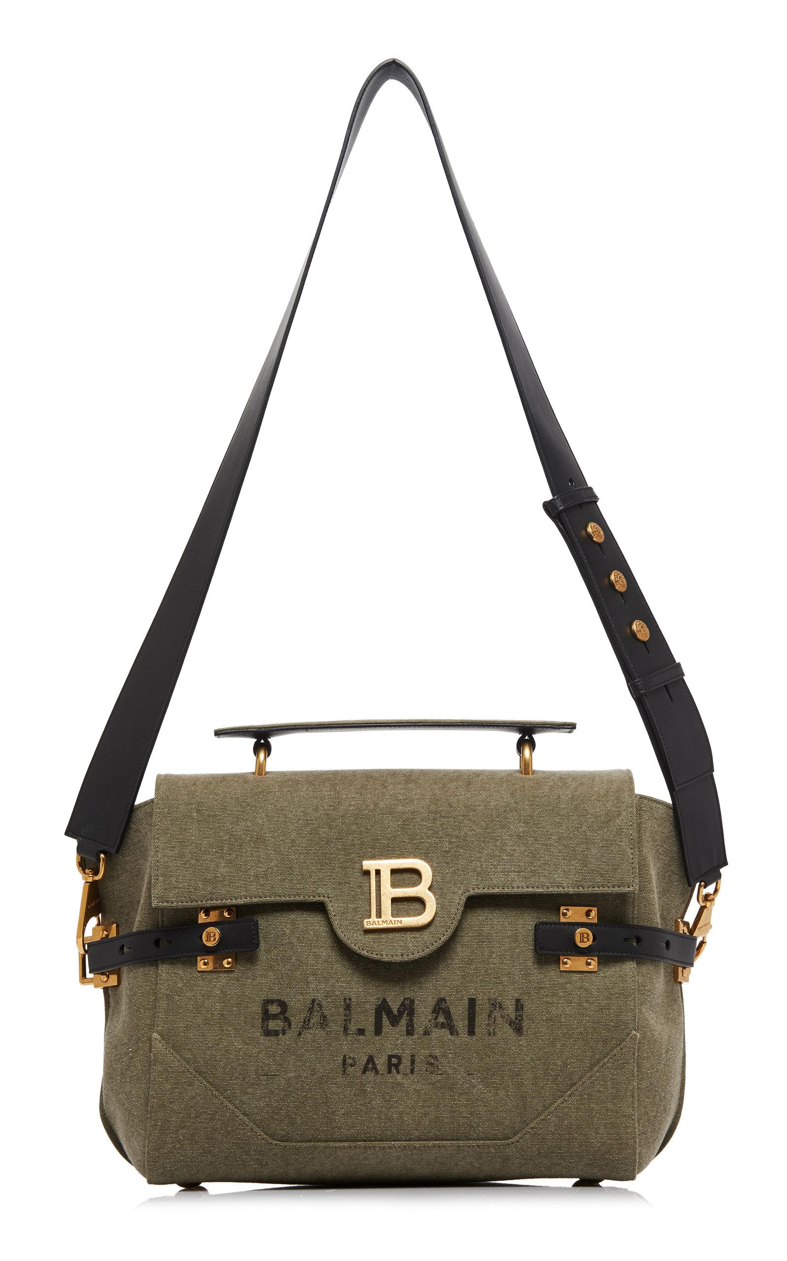 Balmain B-buzz 30 Logo Embossed Washed Canvas Top Handle Bag in 