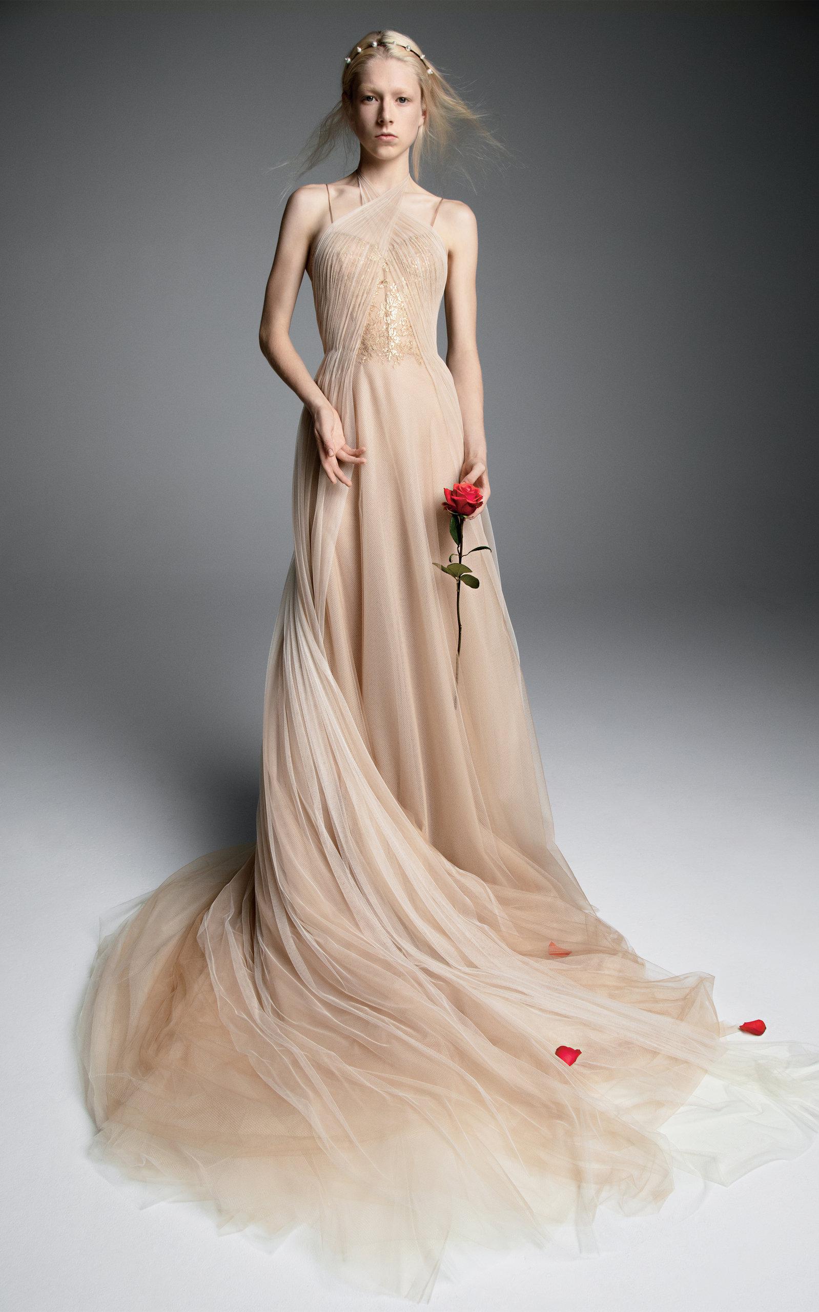 Vera Wang Benoite Tulle A-line Gown With Corset Bodice And French Tulle  Halter Drape in Natural | Lyst