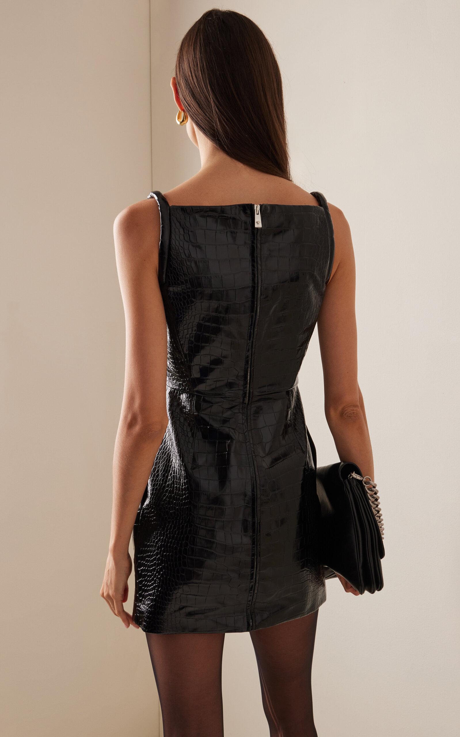 Short black vinyl-effect dress