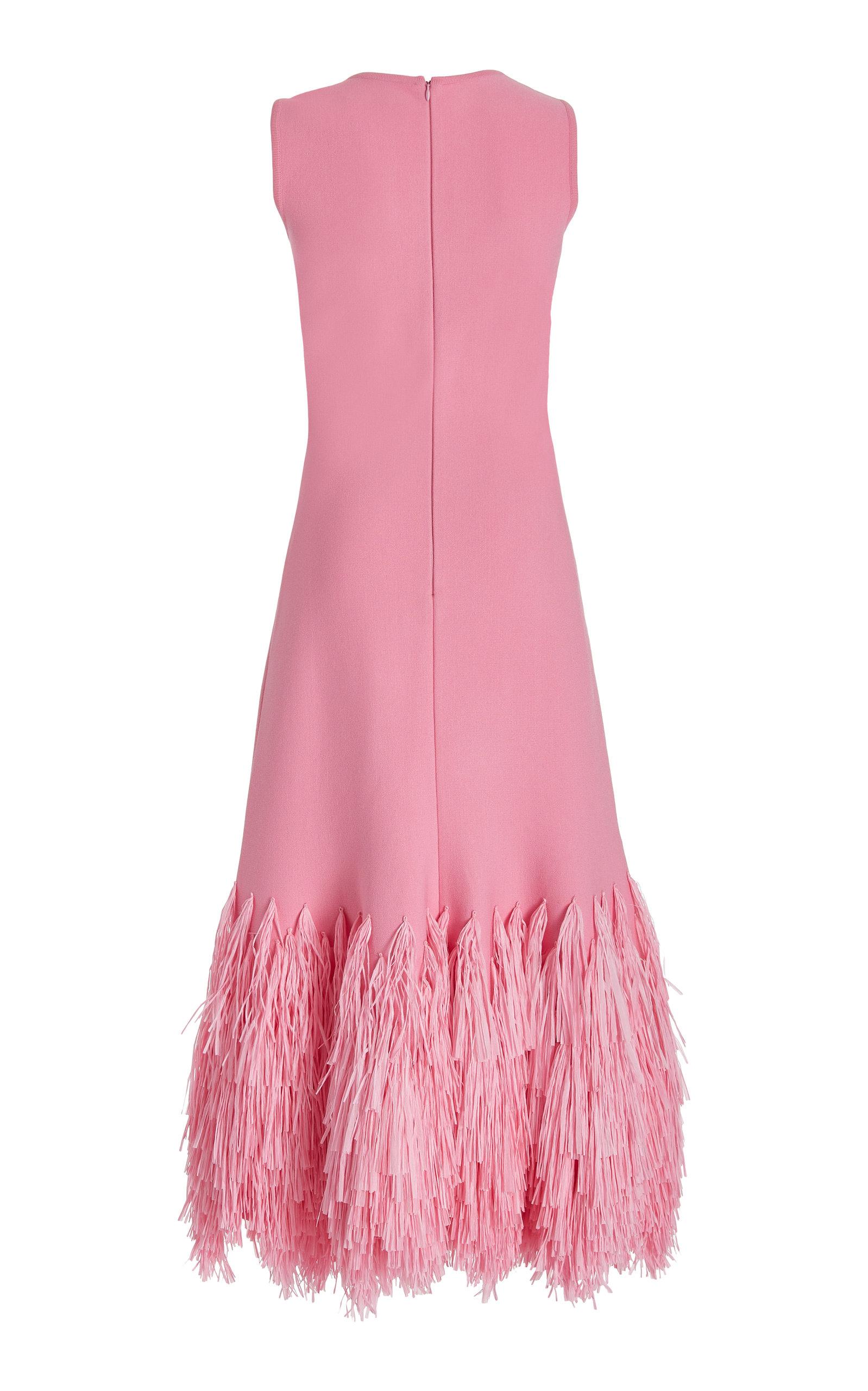 oscar de la renta fringed crepe midi dress Oscar de la Renta Fringed Crepe Midi Dress in Pink