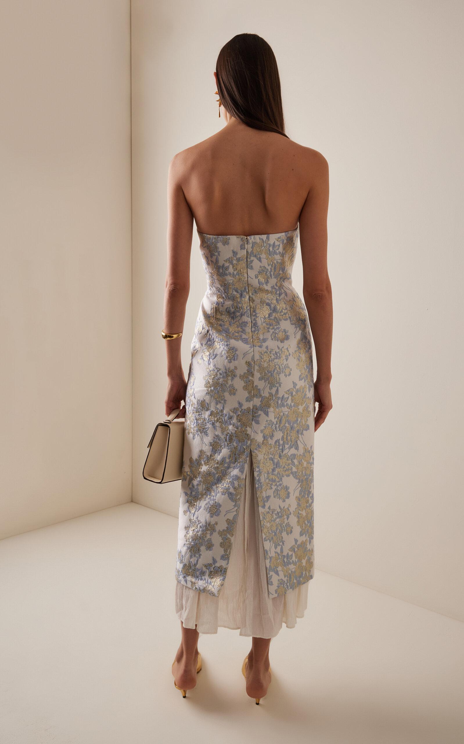 Anna Quan Aelin Strapless Brocade Midi Dress in White | Lyst Australia