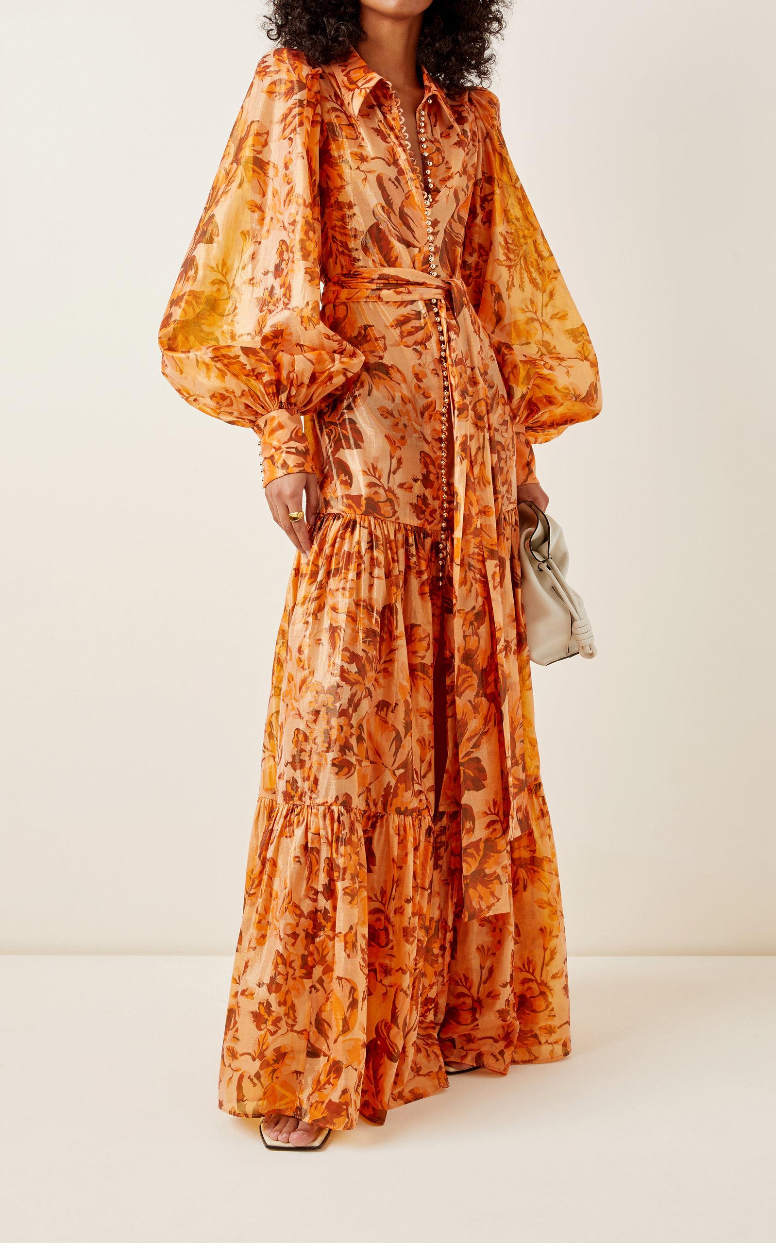 Acler Naples Floral Cotton-blend Maxi Dress in Orange | Lyst