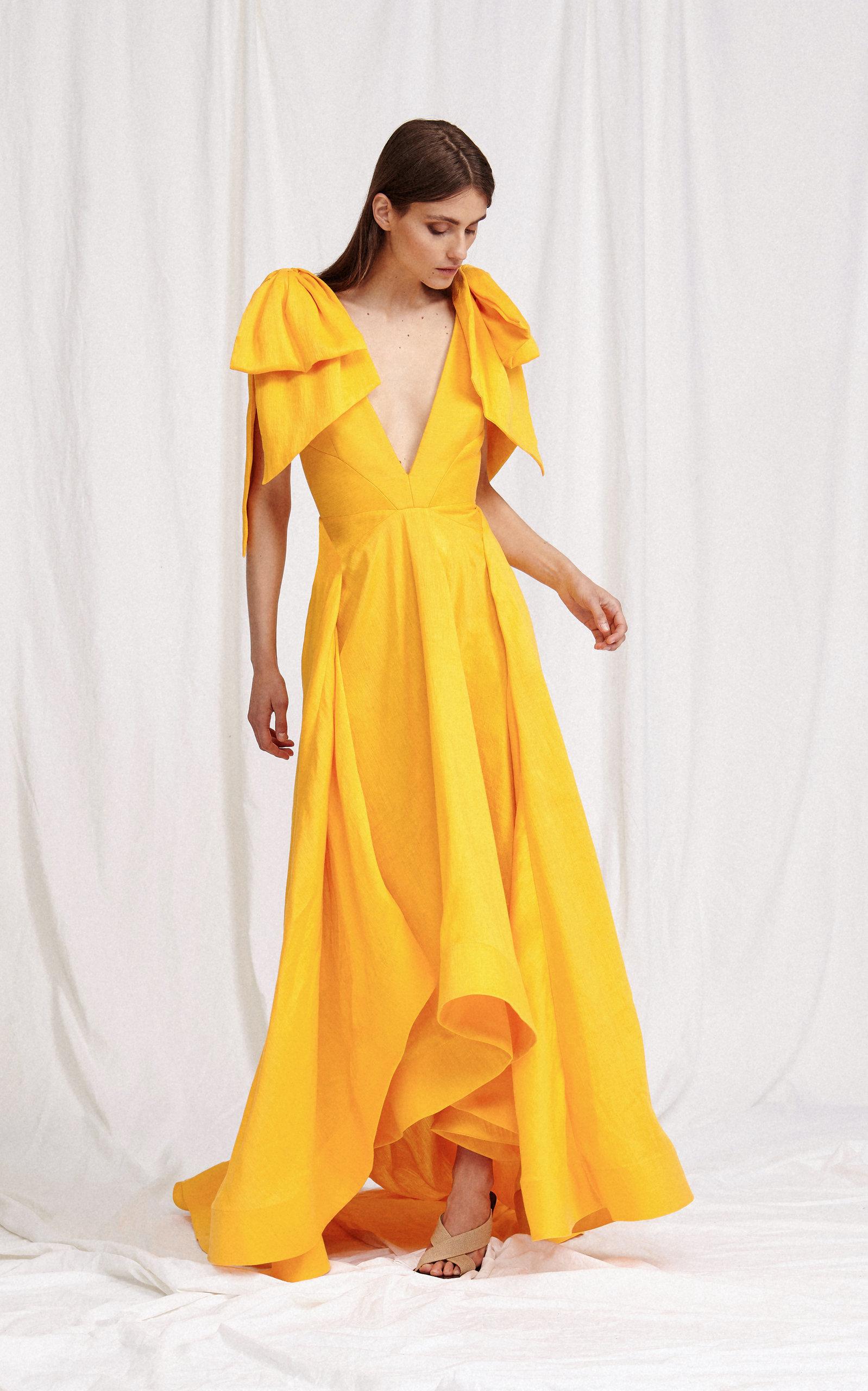 Acler Bargo Asymmetric Ruffled Linen-blend Gown in Yellow | Lyst
