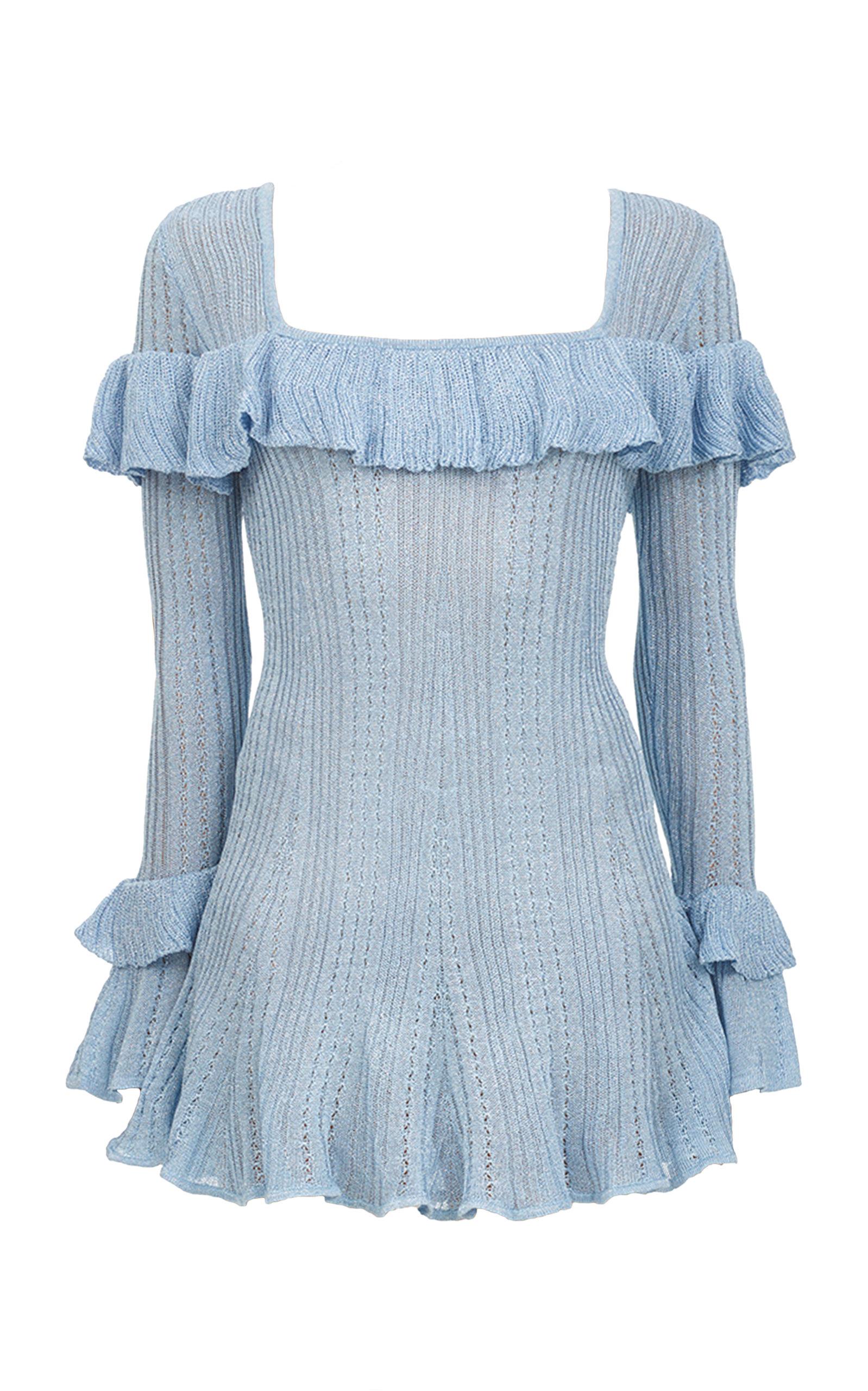 Self-Portrait Ruffled Lurex-knit Mini Dress in Blue | Lyst Canada