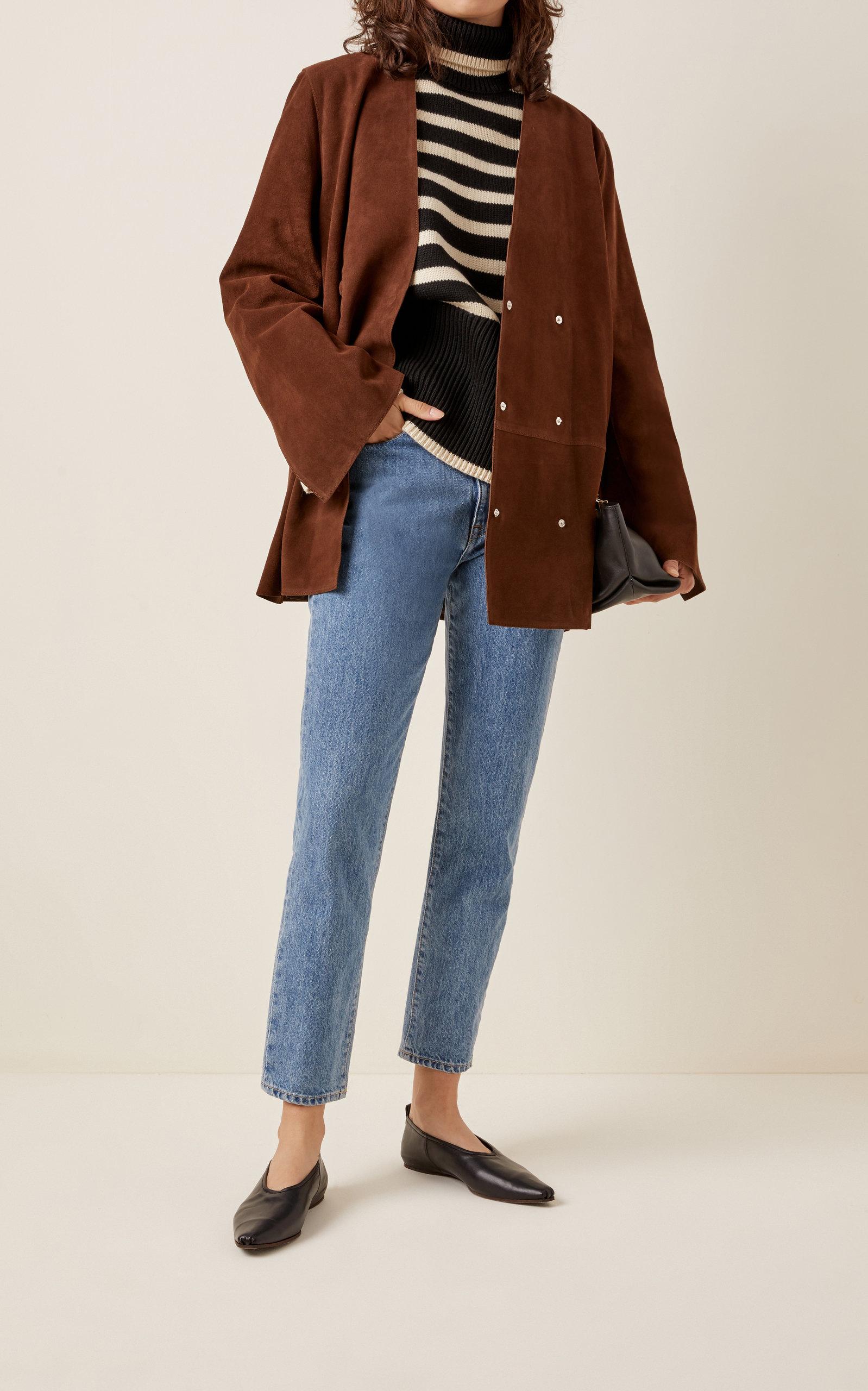 Double-breasted Suede Blazer in Brown 