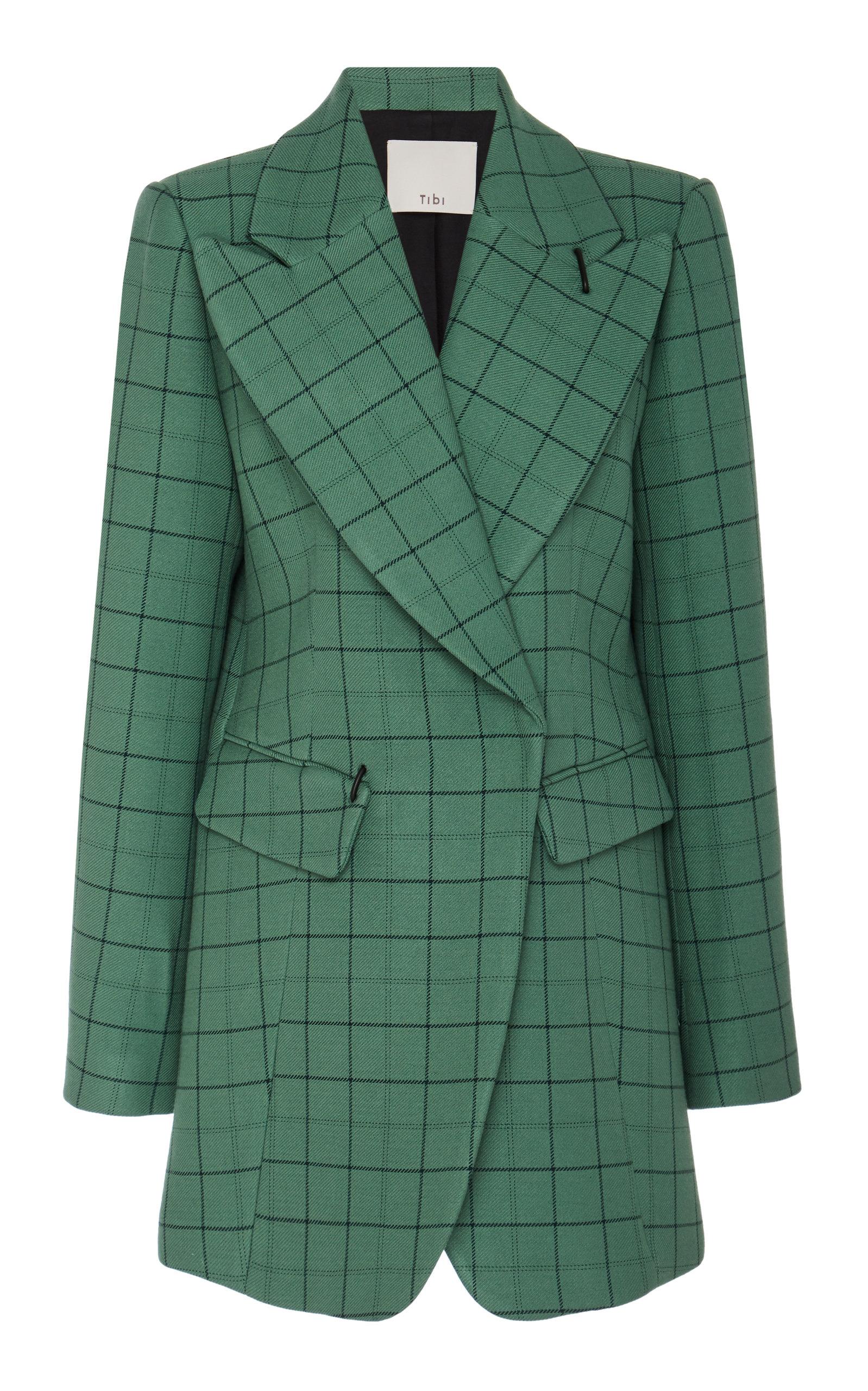 Tibi Checked Twill Blazer in Green Lyst