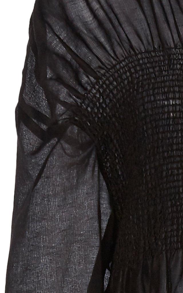 Totême Coripe Smocked Linen-silk Dress in Black | Lyst