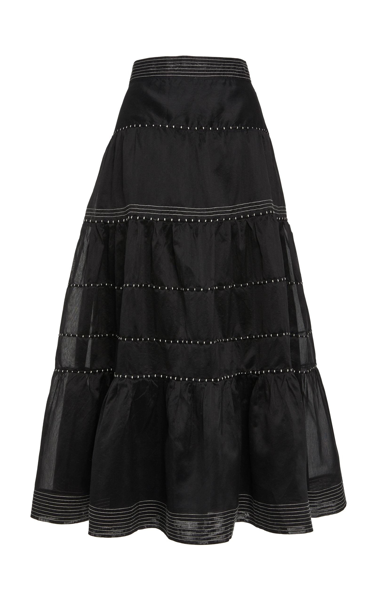 Ulla Johnson Margot Tiered Cotton-silk Blend Maxi Skirt in Black - Lyst