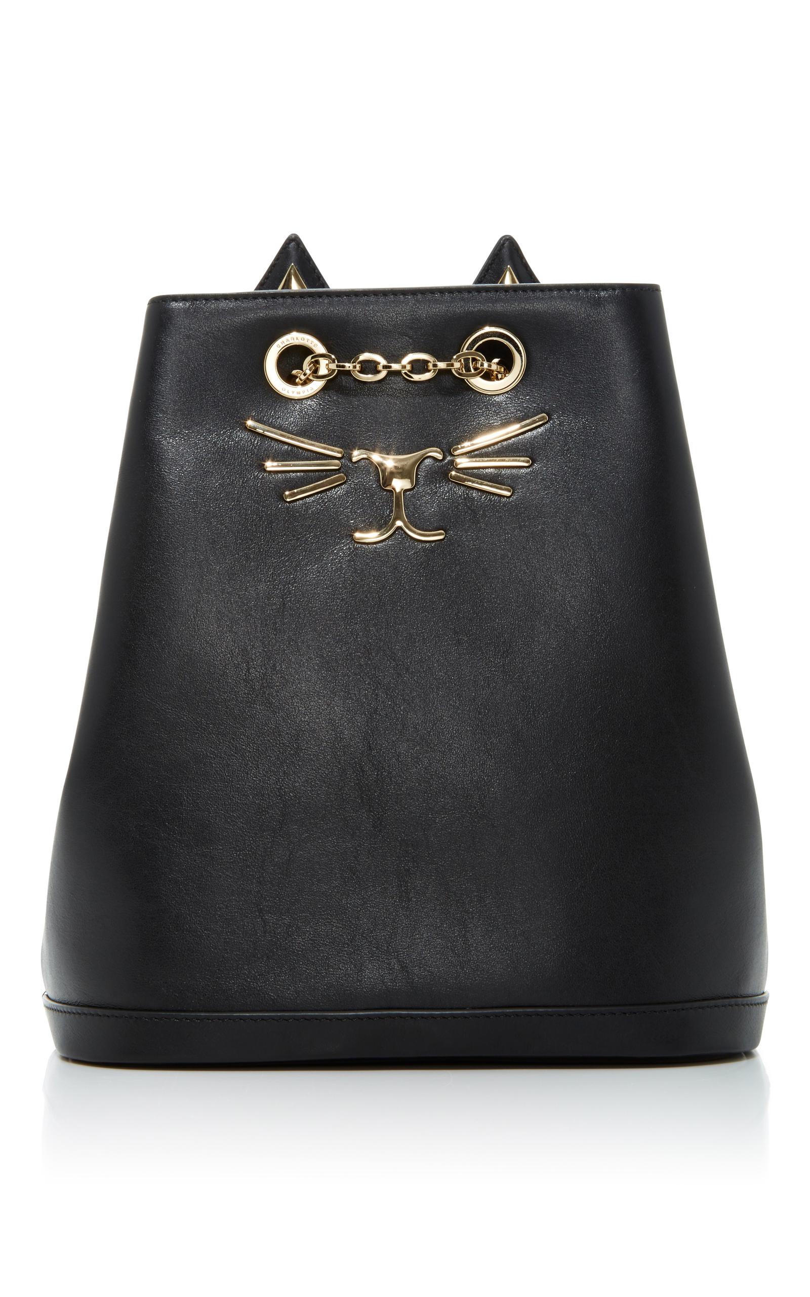 Charlotte Olympia Embellished Feline Leather Backpack in Black 