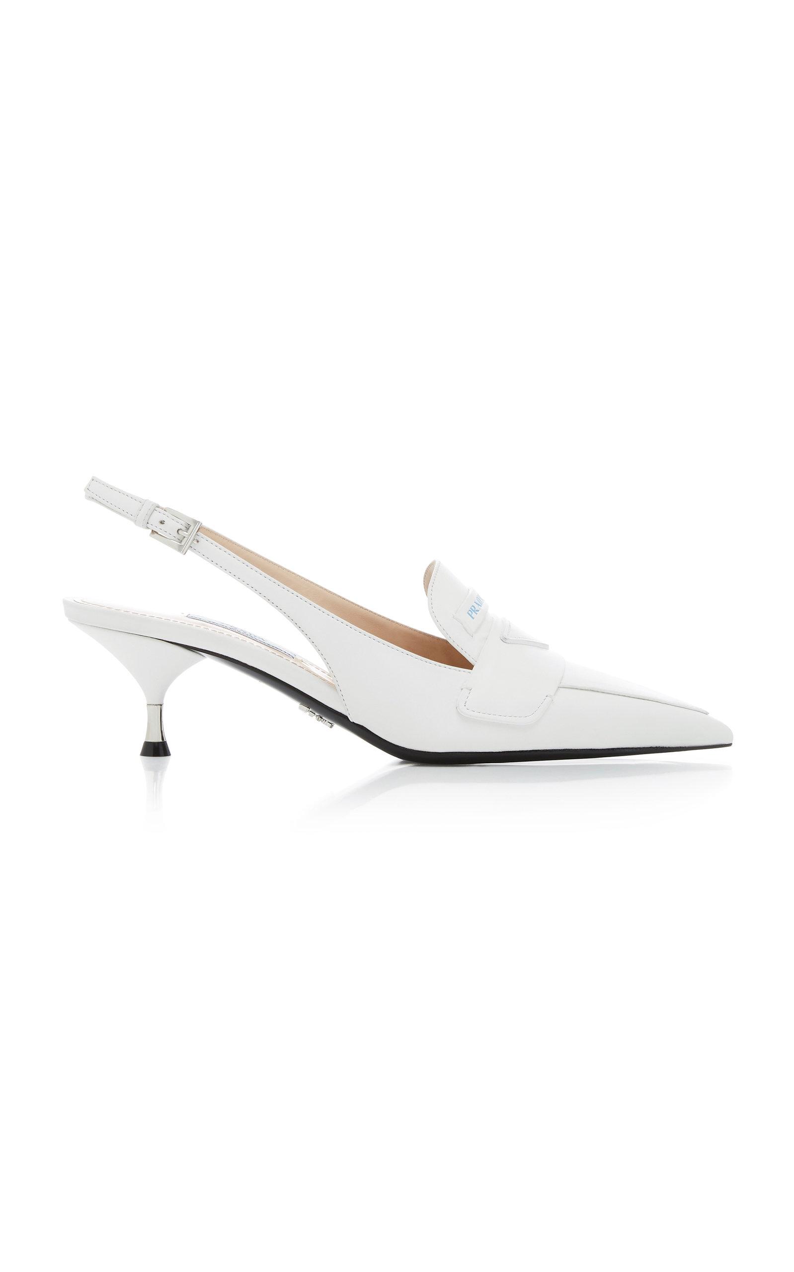 Prada Logo Leather Slingback Pumps in White | Lyst