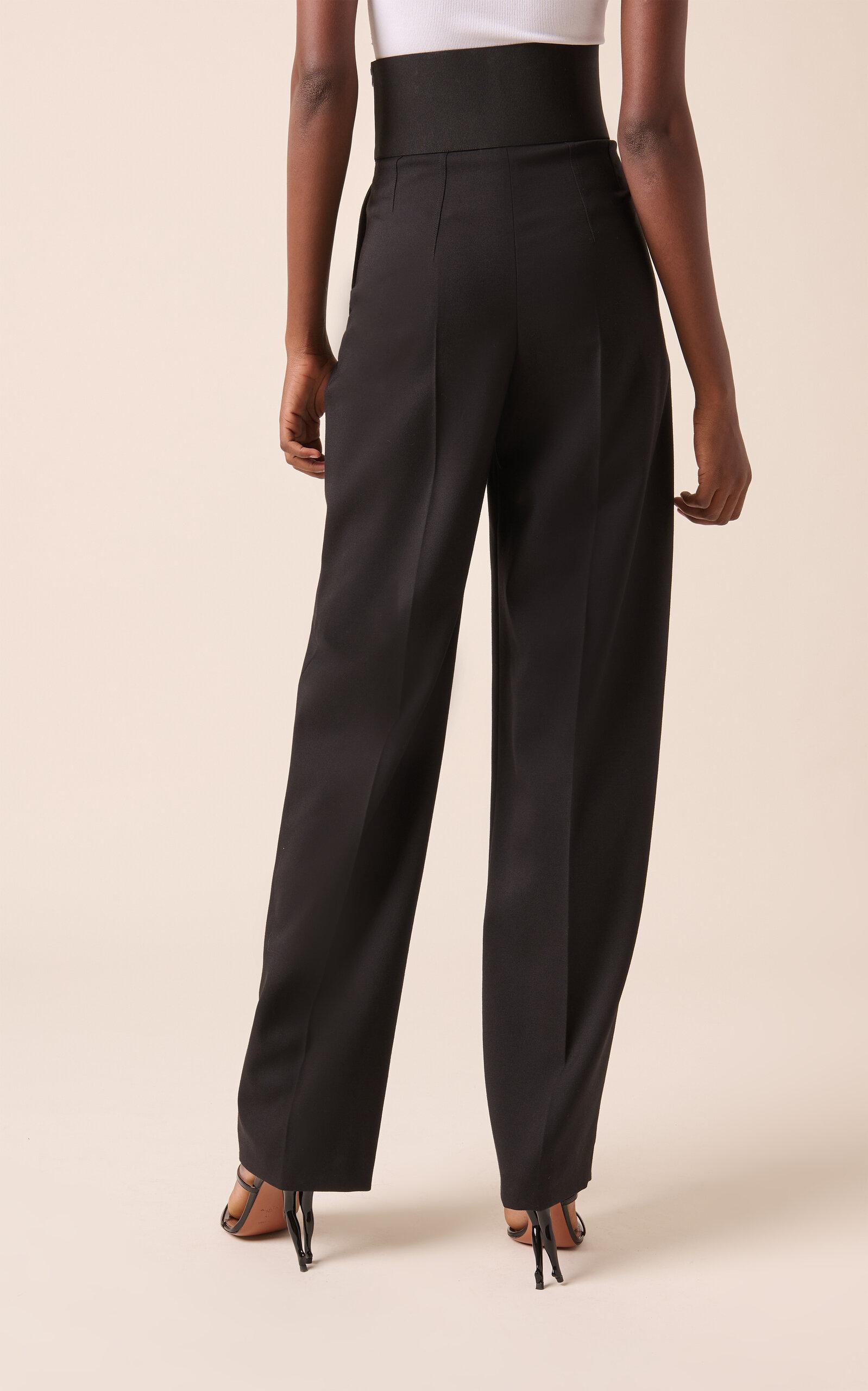 Alaïa Belted High-waisted Wool-blend Pants in Black | Lyst