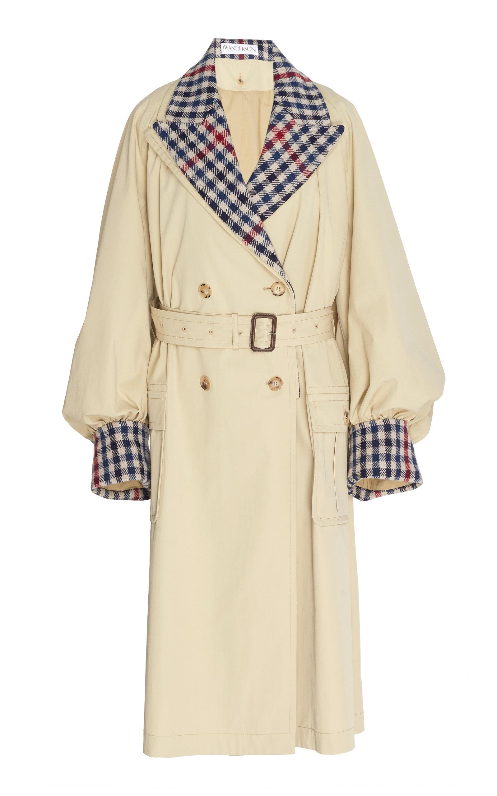JW Anderson Plaid Contrast Cotton Trench Coat in Natural - Lyst