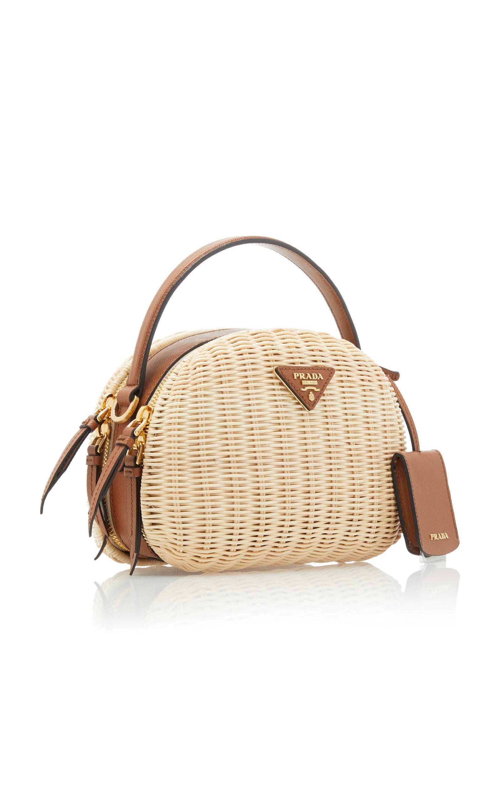 Prada Canvas Wicker And Saffiano Leather Shoulder Bag in Natural | Lyst