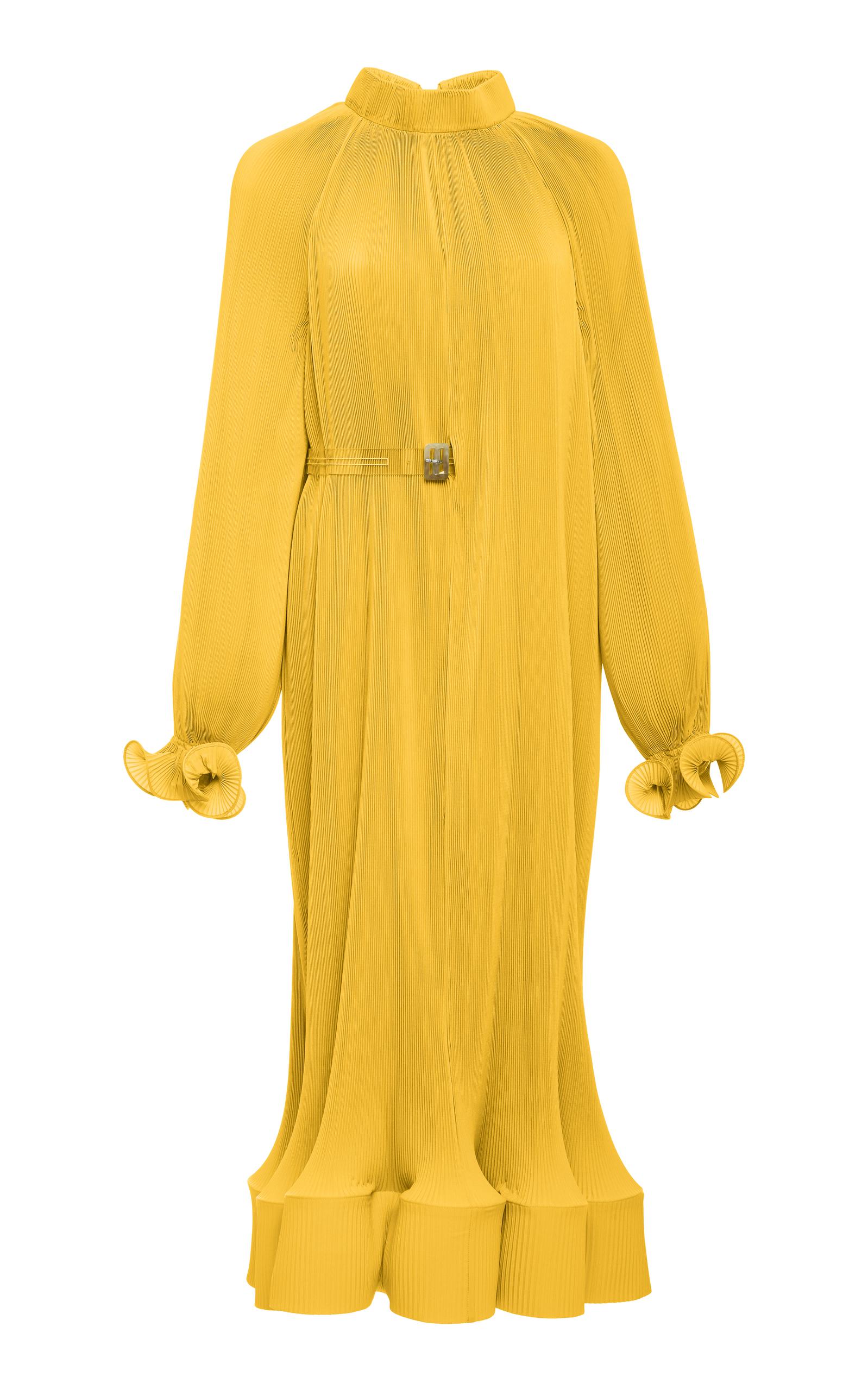 Lyst - Tibi Long Sleeve Pleated Dress in Yellow