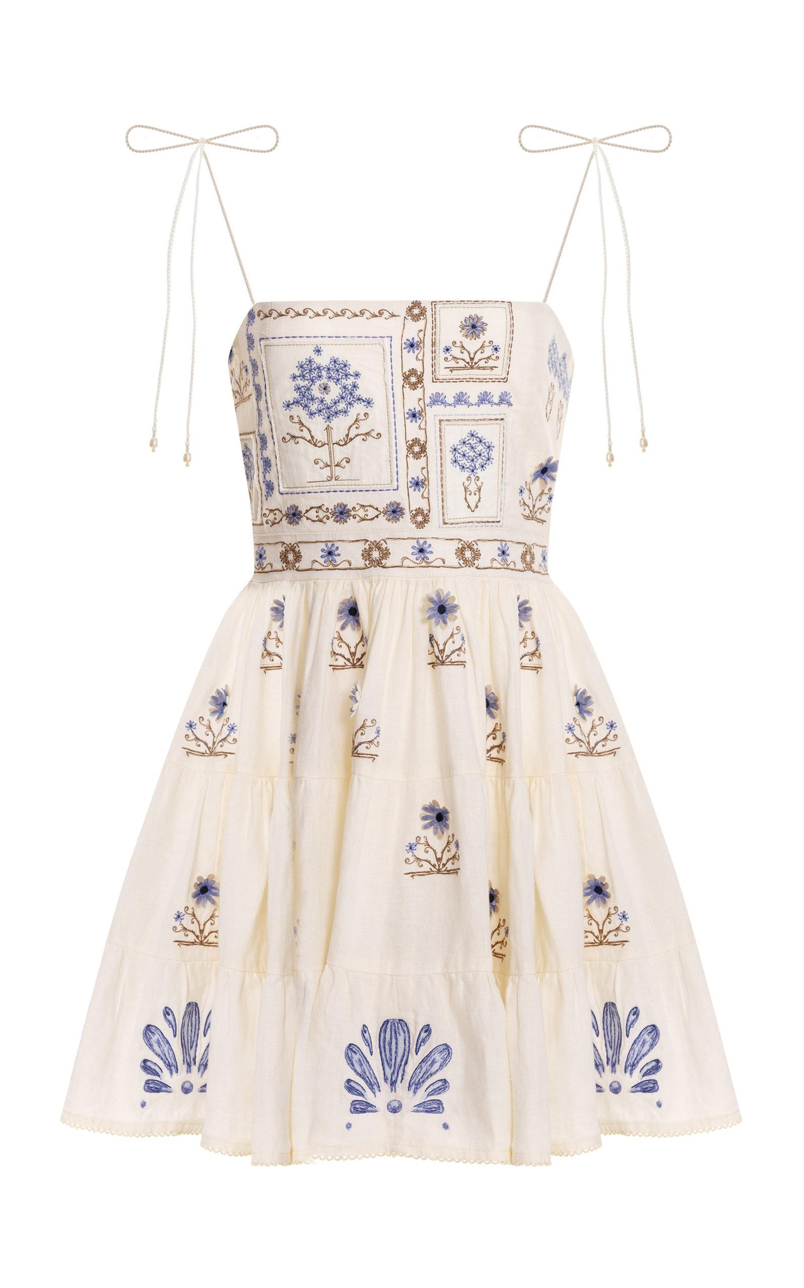 lima chivas embroidered linen mini dress by aqua Agua by Agua Bendita Lima Mini Chivas Embroidered Linen Mini Dress in  Natural