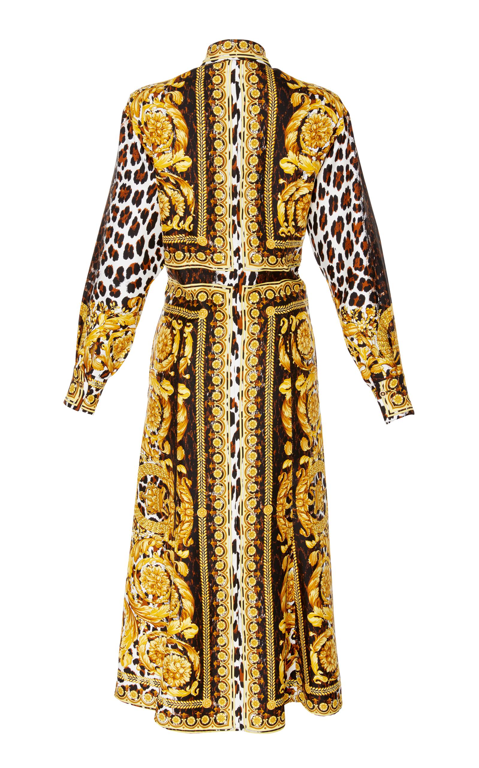 Versace Silk Printed Shirt Dress in Yellow - Lyst