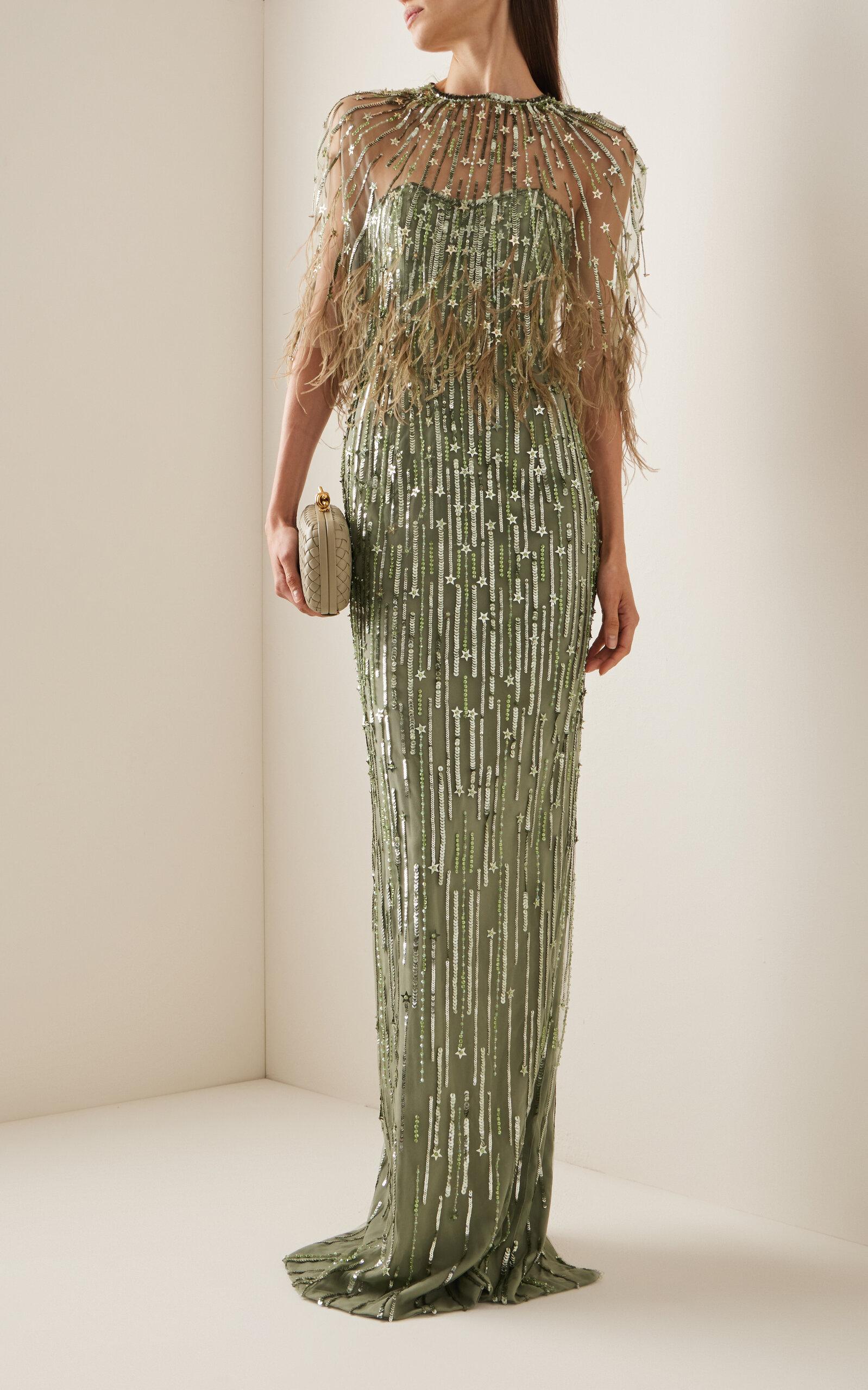 green emerald velvet dress Pamella Roland Floral Brocade - Lime Green
