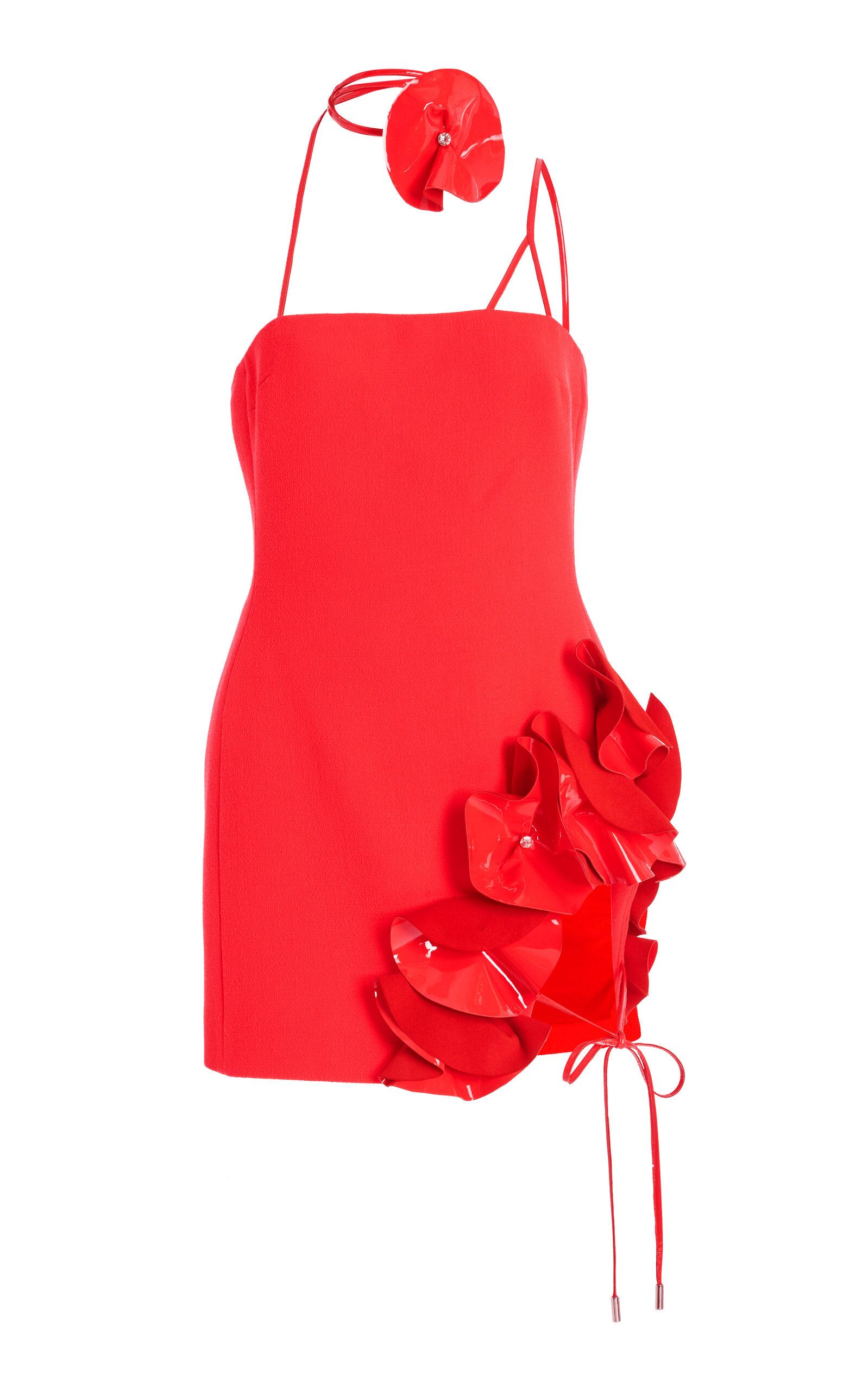 David Koma Crystal-Embellished Appliqud Patent-Leather And Wool-Crepe Mini  Dress in Red | Lyst