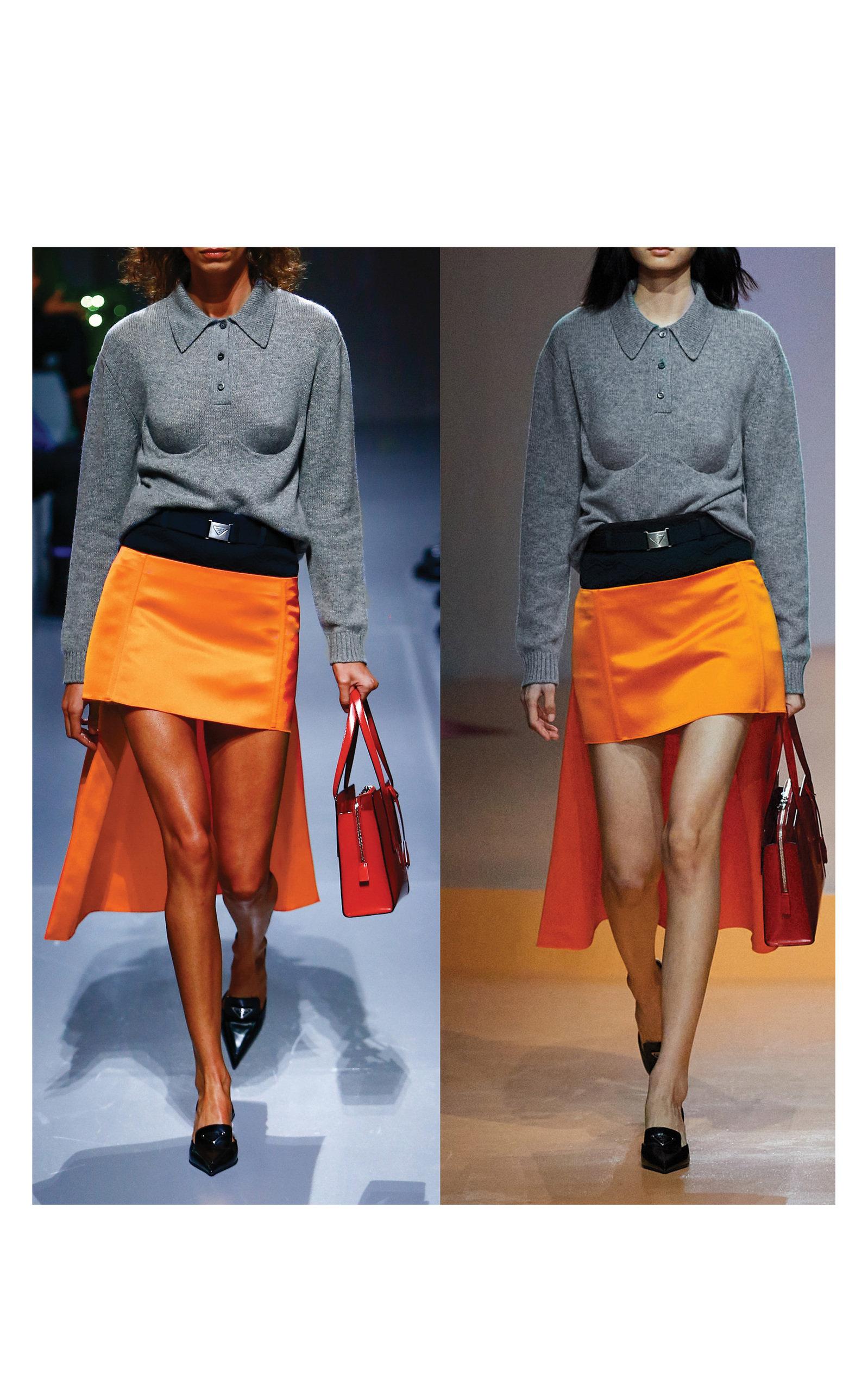 Prada Silk Duchess Satin Mini Skirt in Orange | Lyst