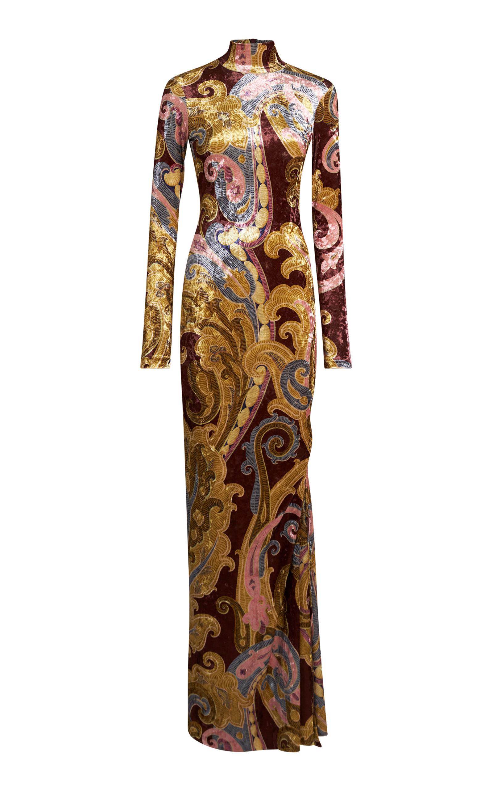 ワンピース ETRO VELVET LONG DRESS ETRO Off-the-shoulder belted paisley-print velvet maxi dress