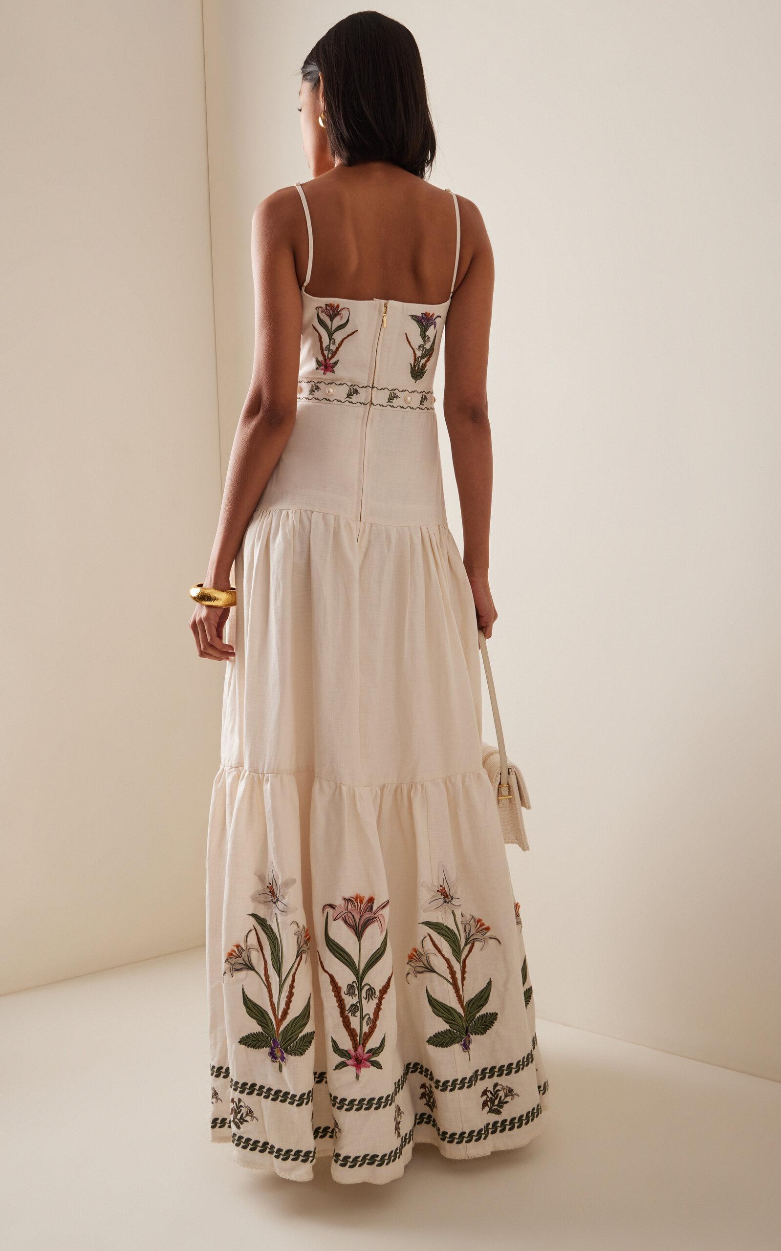 Agua Bendita Lima Embroidered Linen Maxi Dress in White | Lyst UK