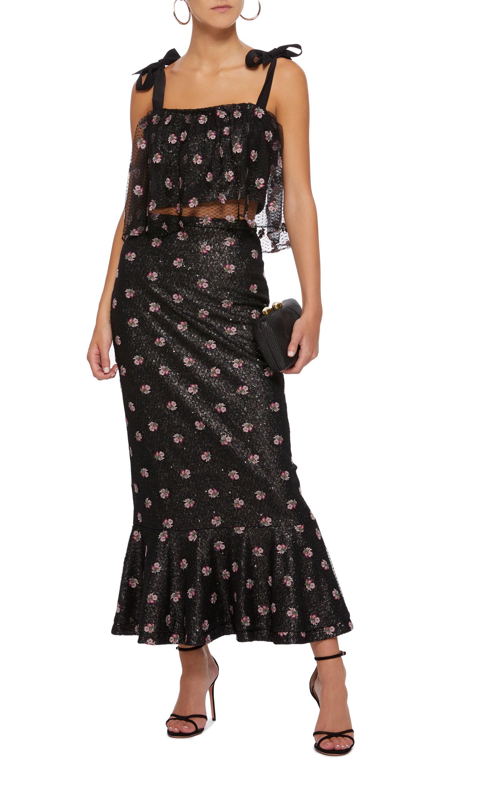 Saloni Tulle Jemi Sequin Floral Crop 