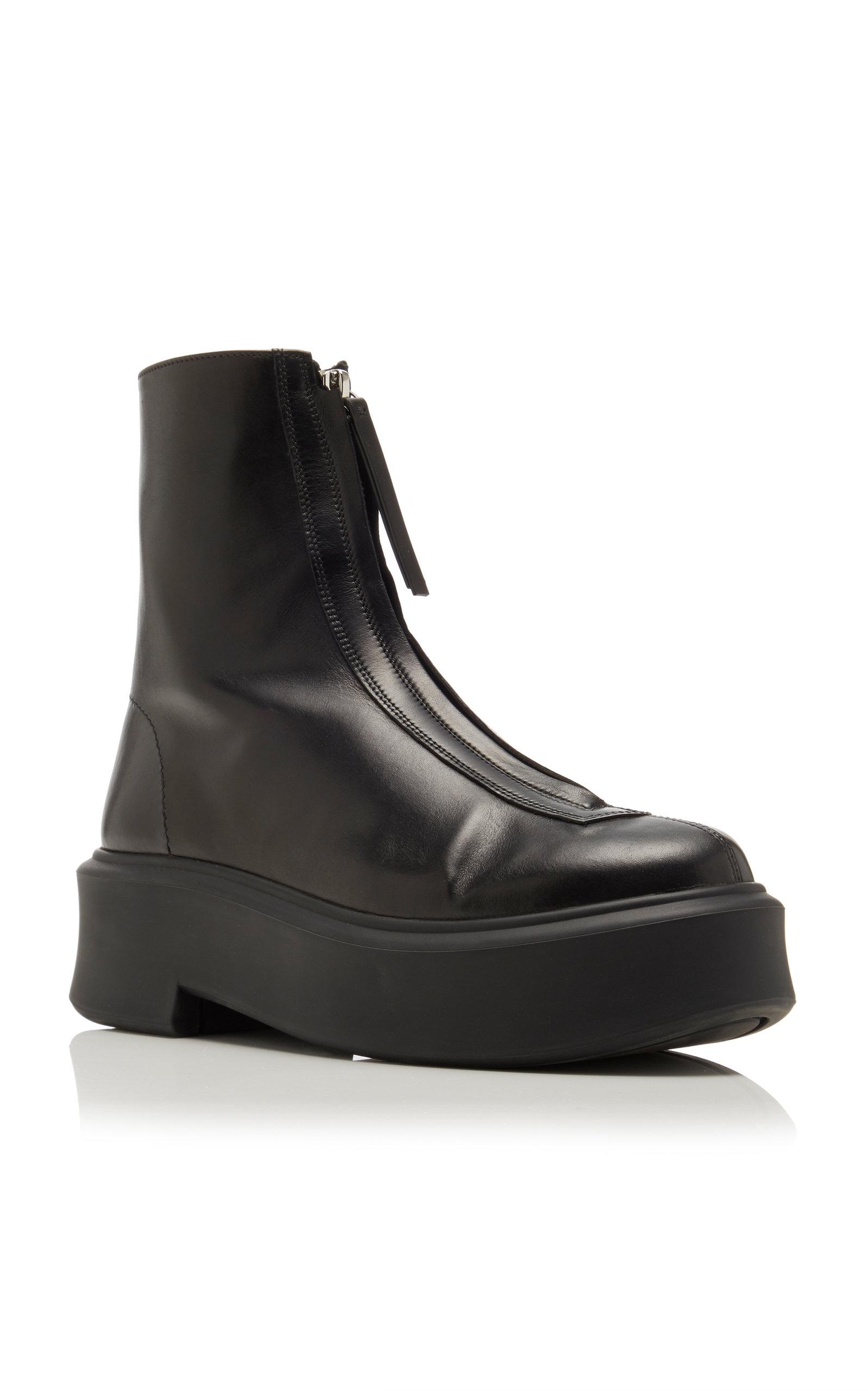 The Row Leather Zipper Boots in Black - Lyst