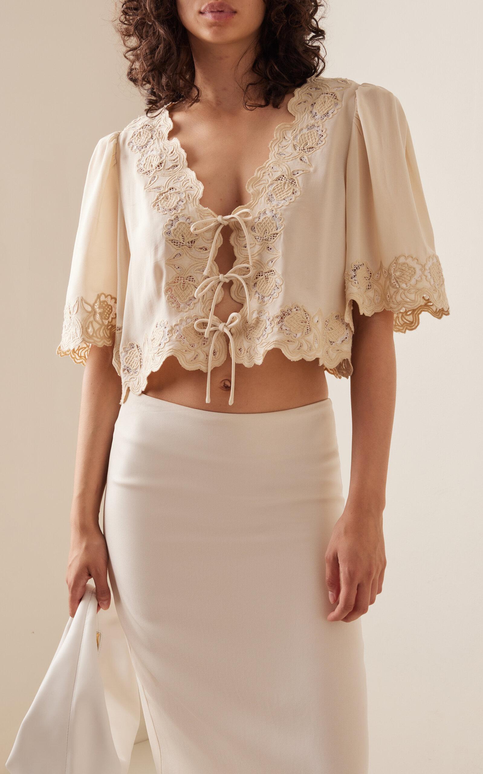 Sea Baylin Lace-trimmed Crepe Top in Natural