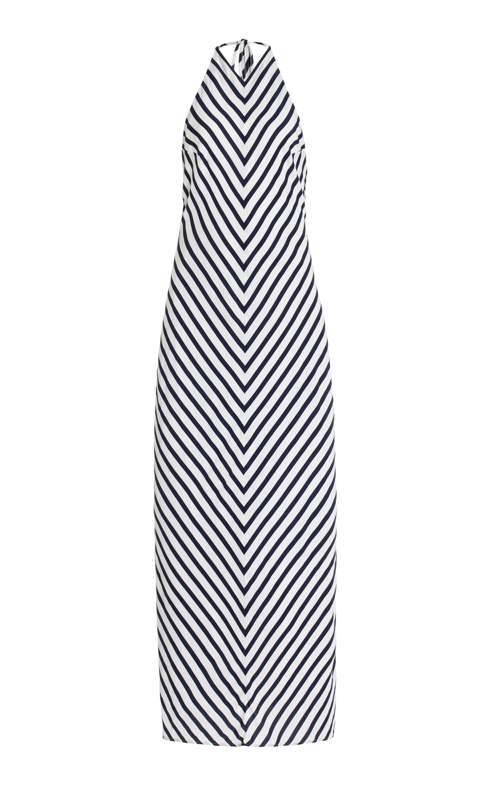 STAUD Julie Striped Jersey Maxi Halter Dress in White | Lyst