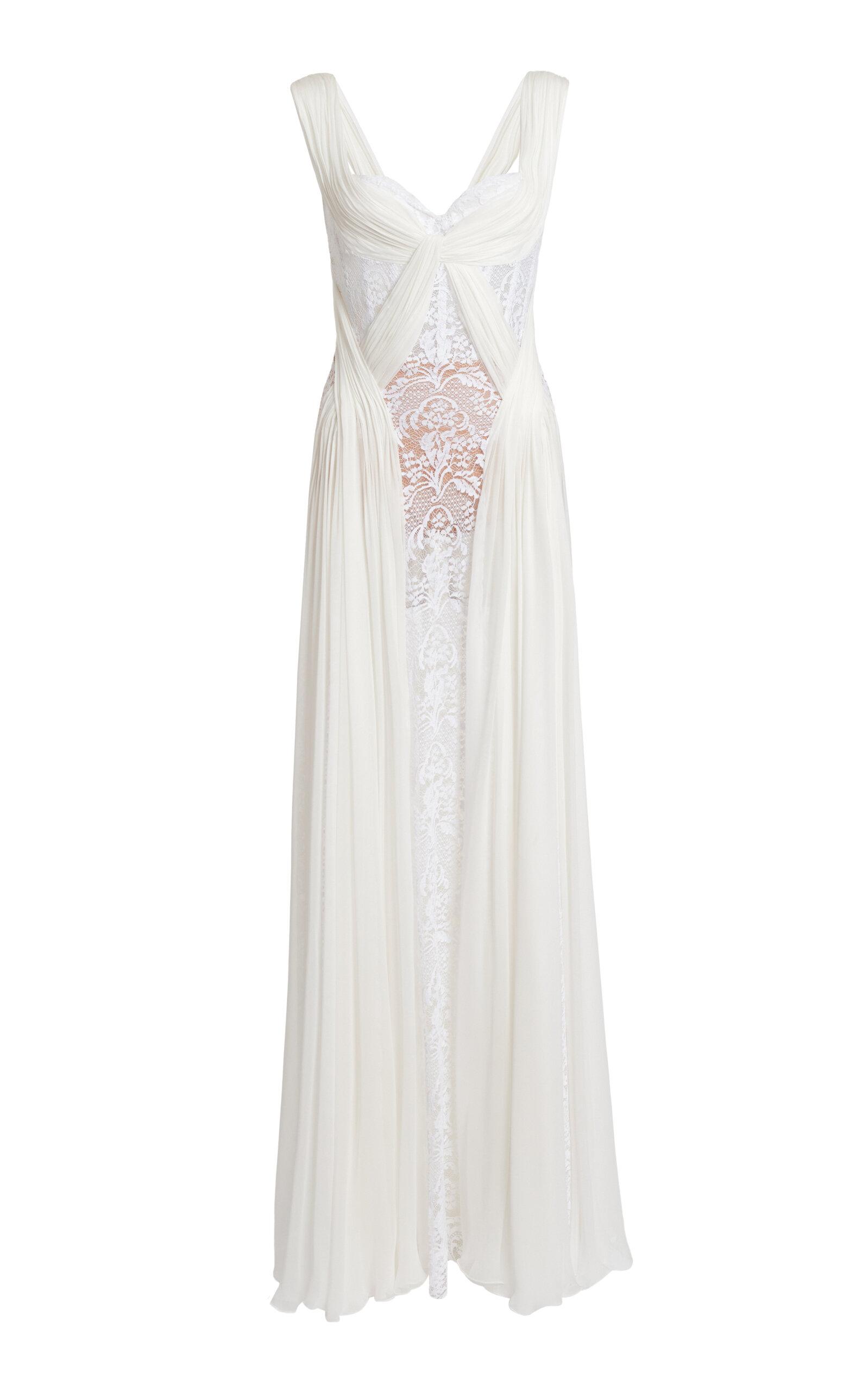 Zuhair Murad Off-the-shoulder Lace-chiffon Gown in White | Lyst