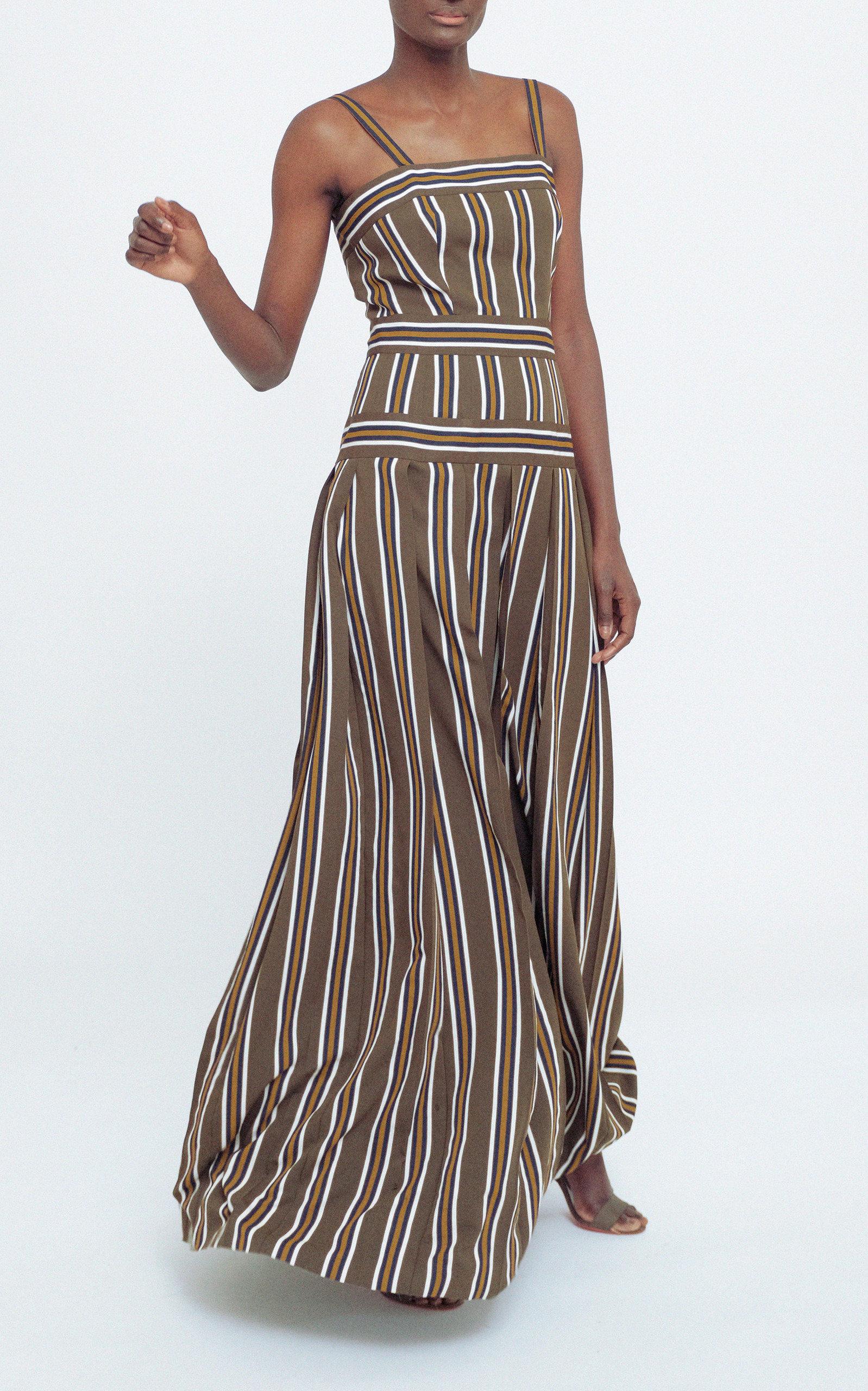 Martin Grant Pleated Stripe Long Dress | Lyst