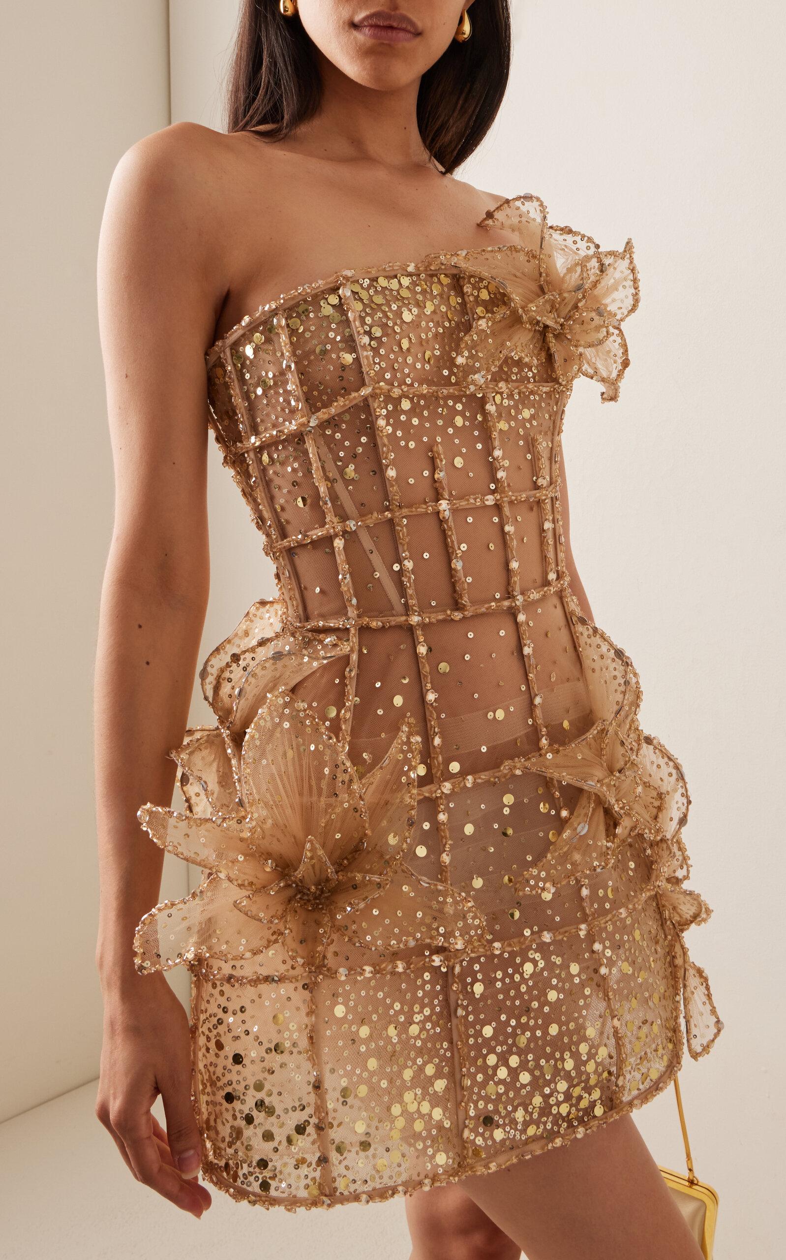 Oscar de la Renta Crystal-embellished Tulle Mini Dress in Natural | Lyst